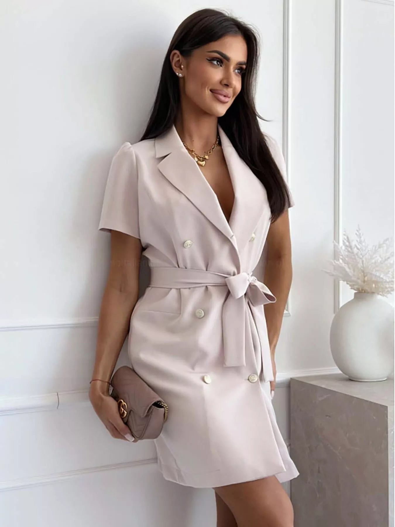 Double-breasted Blazer Dress with Belt - Flip Flop Dynasty
