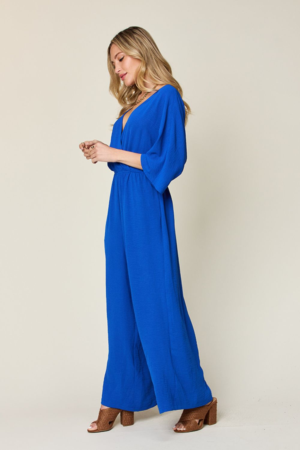 Double Take Full Size Surplice Wide Leg Jumpsuit with Pockets - Flip Flop Dynasty