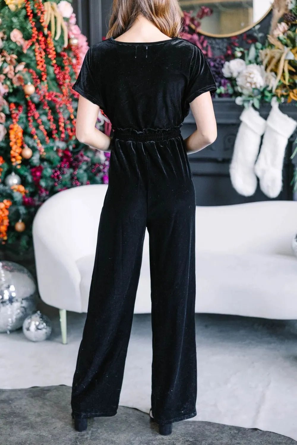 Drawstring Surplice Short Sleeve Jumpsuit - Flip Flop Dynasty