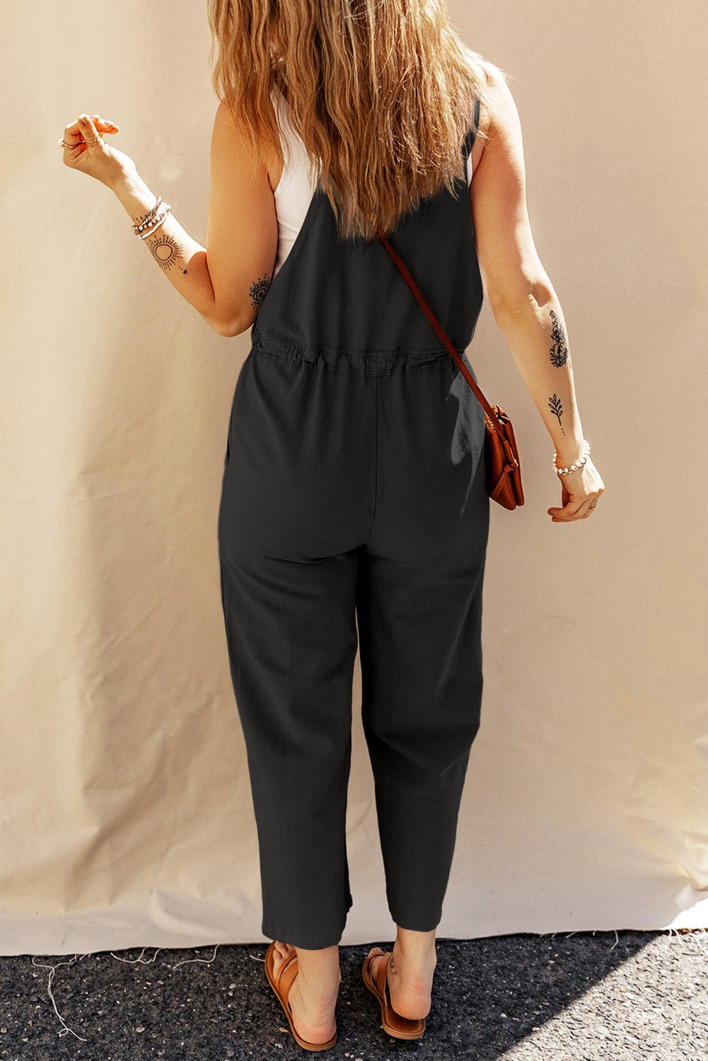 Drawstring Wide Strap Overalls with Pockets - Flip Flop Dynasty