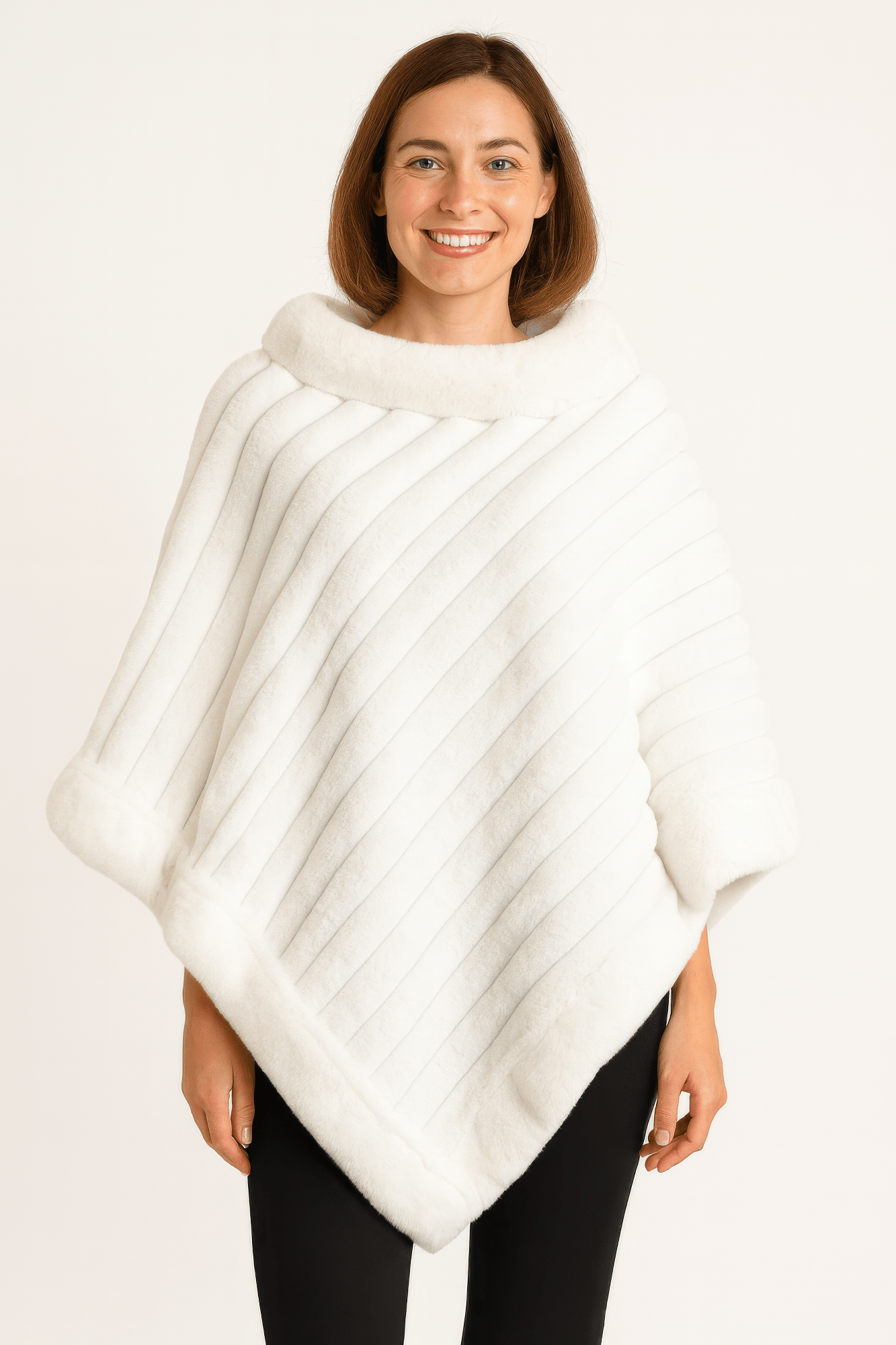Elegant Faux Fur Winter White Poncho - Flip Flop Dynasty