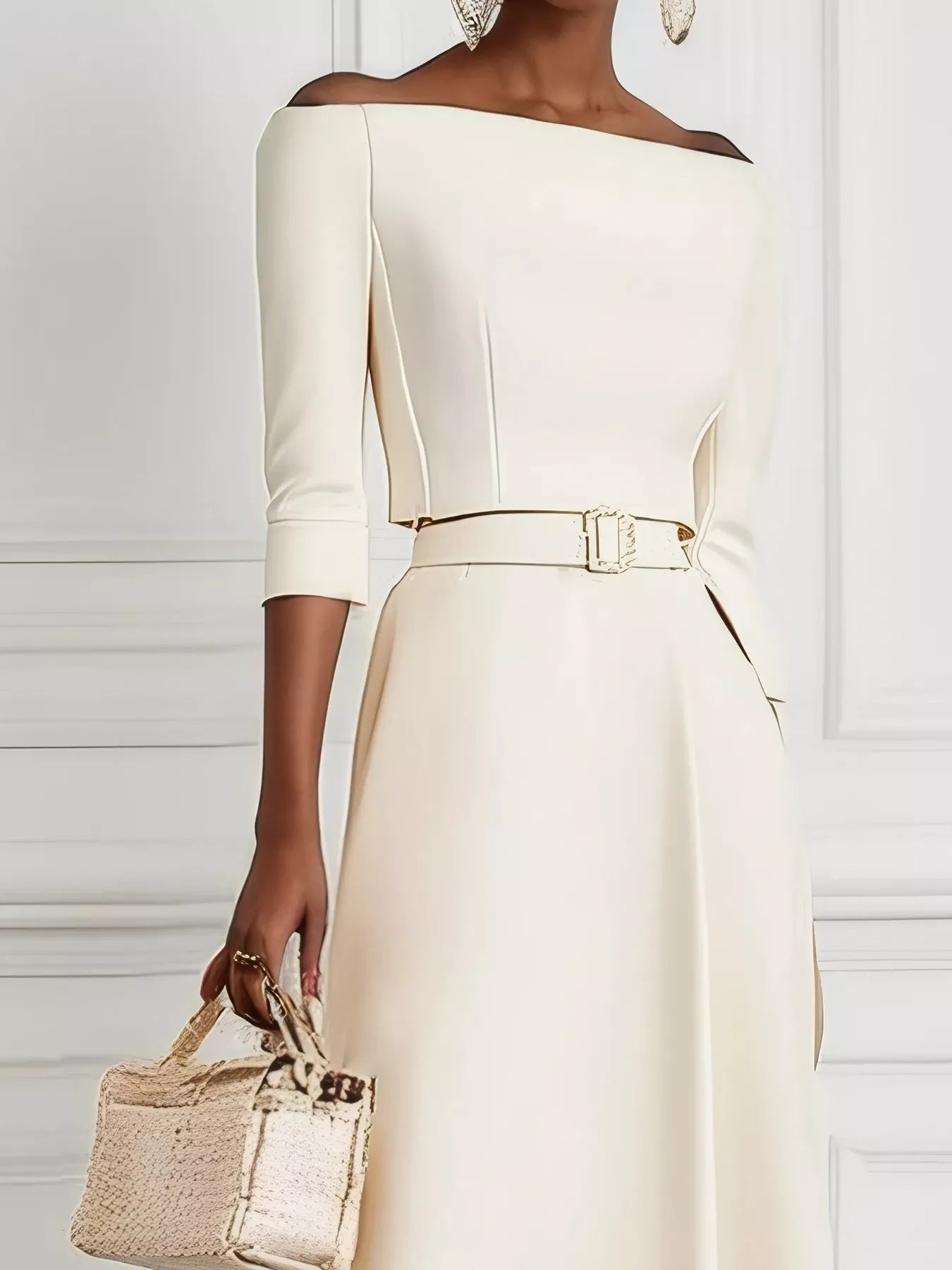 Elegant Off - Shoulder Belted Maxi Dress - Flip Flop Dynasty