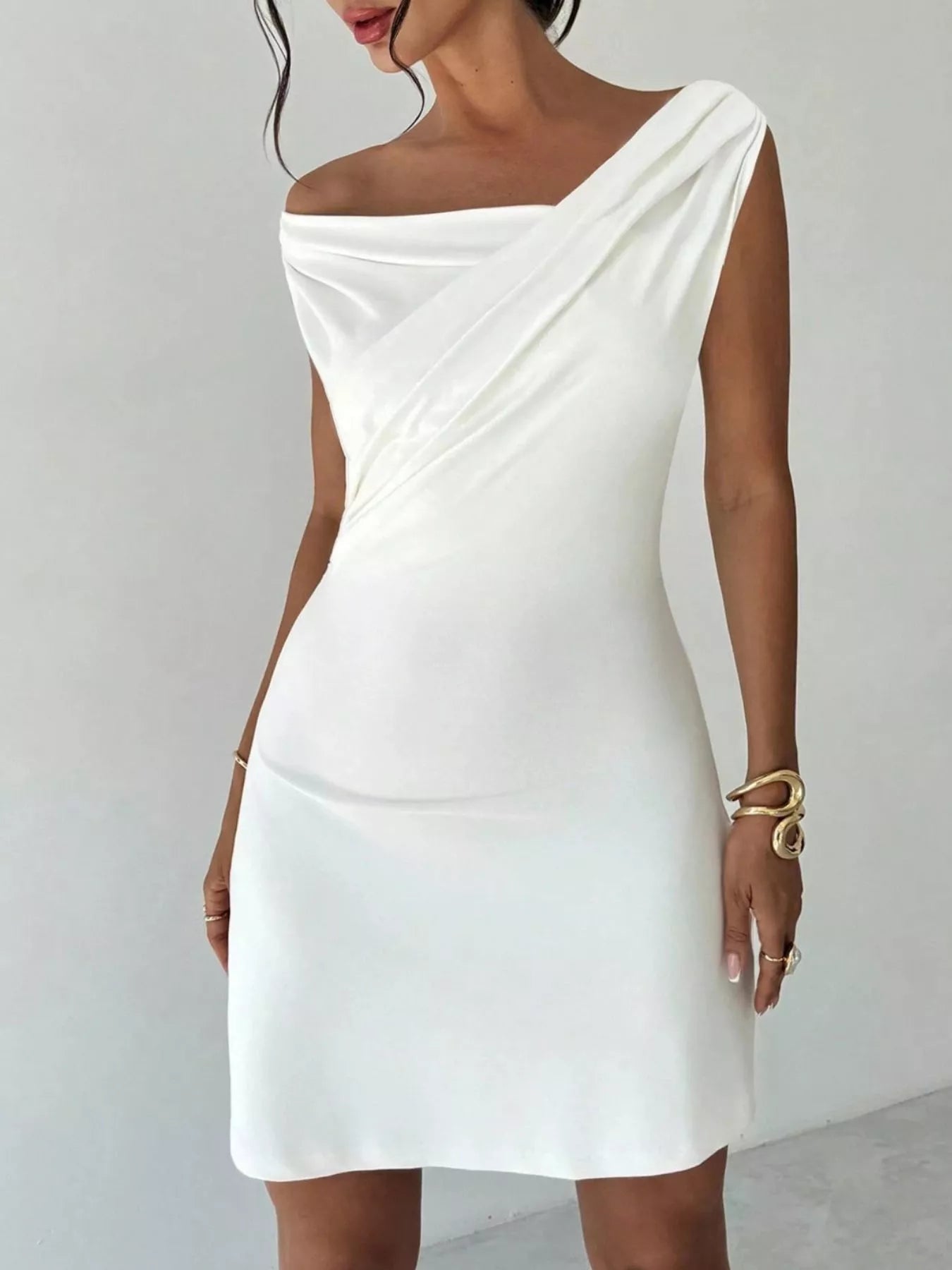 Elegant Off - Shoulder Draped Mini Dress - Flip Flop Dynasty