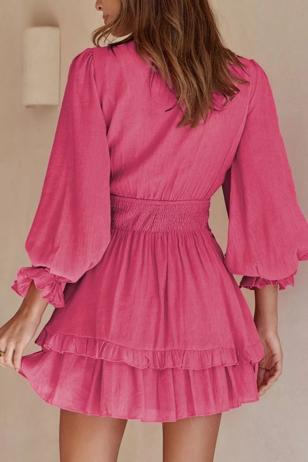 Elegant Tie - Front Ruffle Mini Dress with Smocked Waist - Flip Flop Dynasty