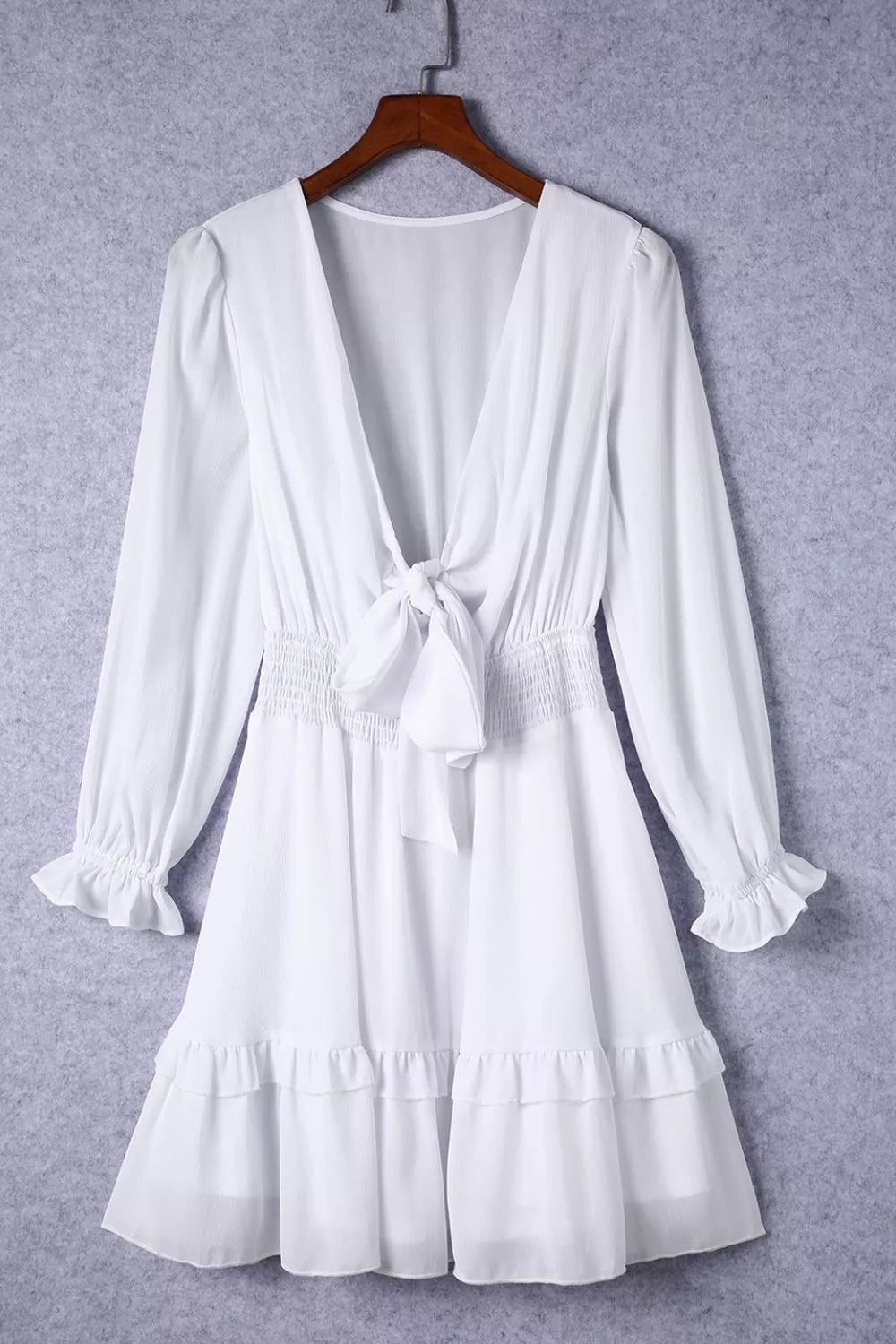 Elegant Tie - Front Ruffle Mini Dress with Smocked Waist - Flip Flop Dynasty