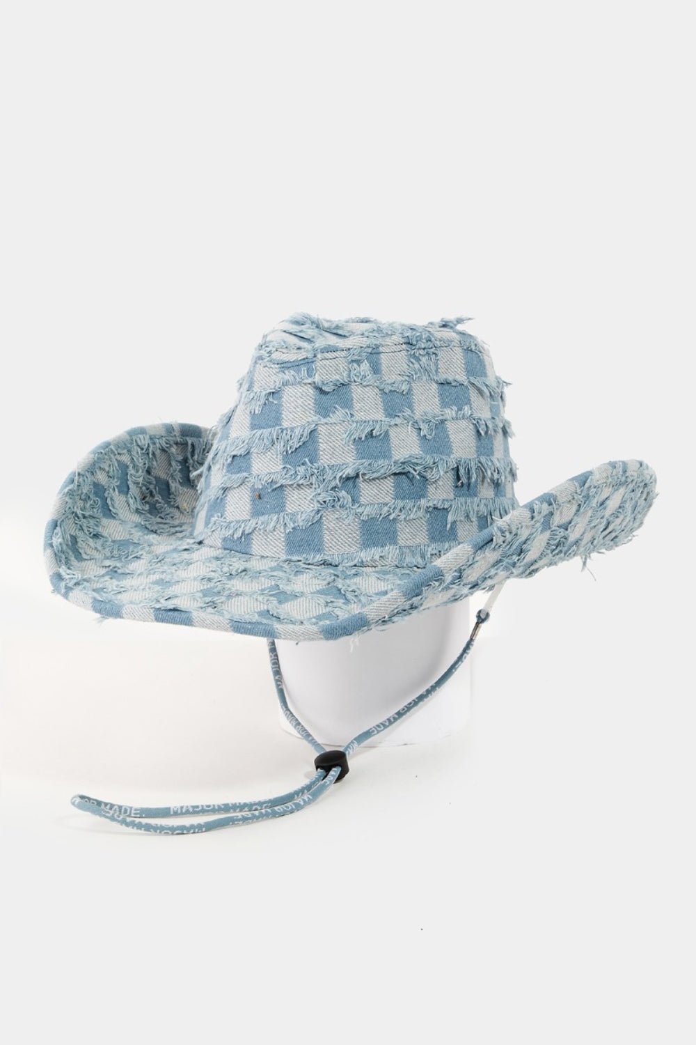 Fame Checkered Fringe Denim Cowboy Hat - Flip Flop Dynasty