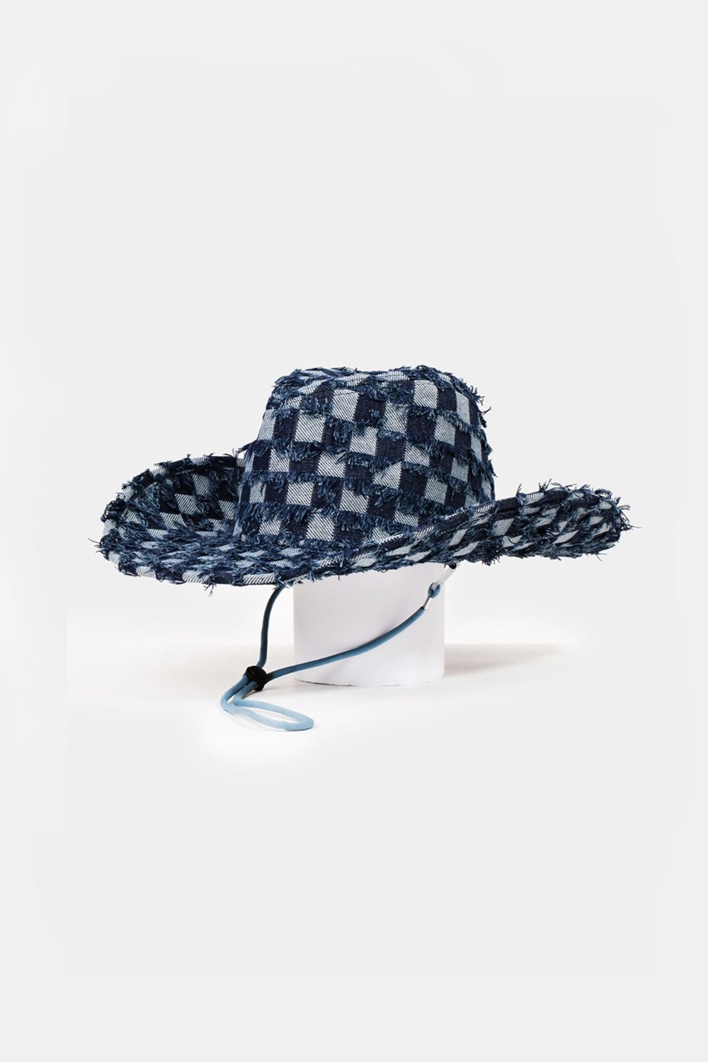 Fame Checkered Fringe Denim Cowboy Hat - Flip Flop Dynasty