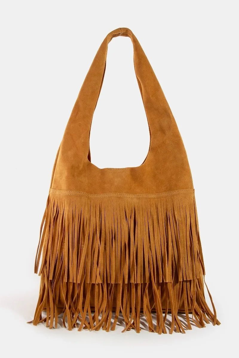 Fame Layered Fringe Detail Suede Hobo Bag - Flip Flop Dynasty