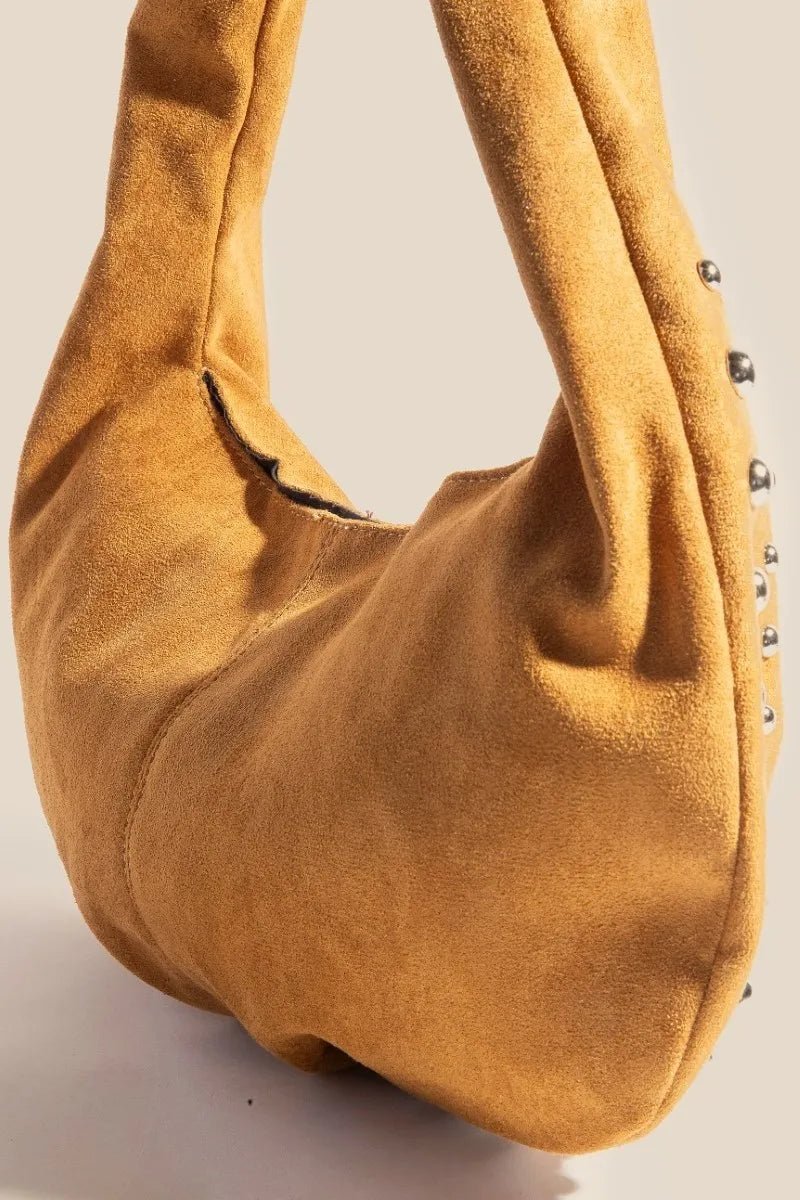 Fame Metallic Studded Faux Suede Hand Bag - Flip Flop Dynasty