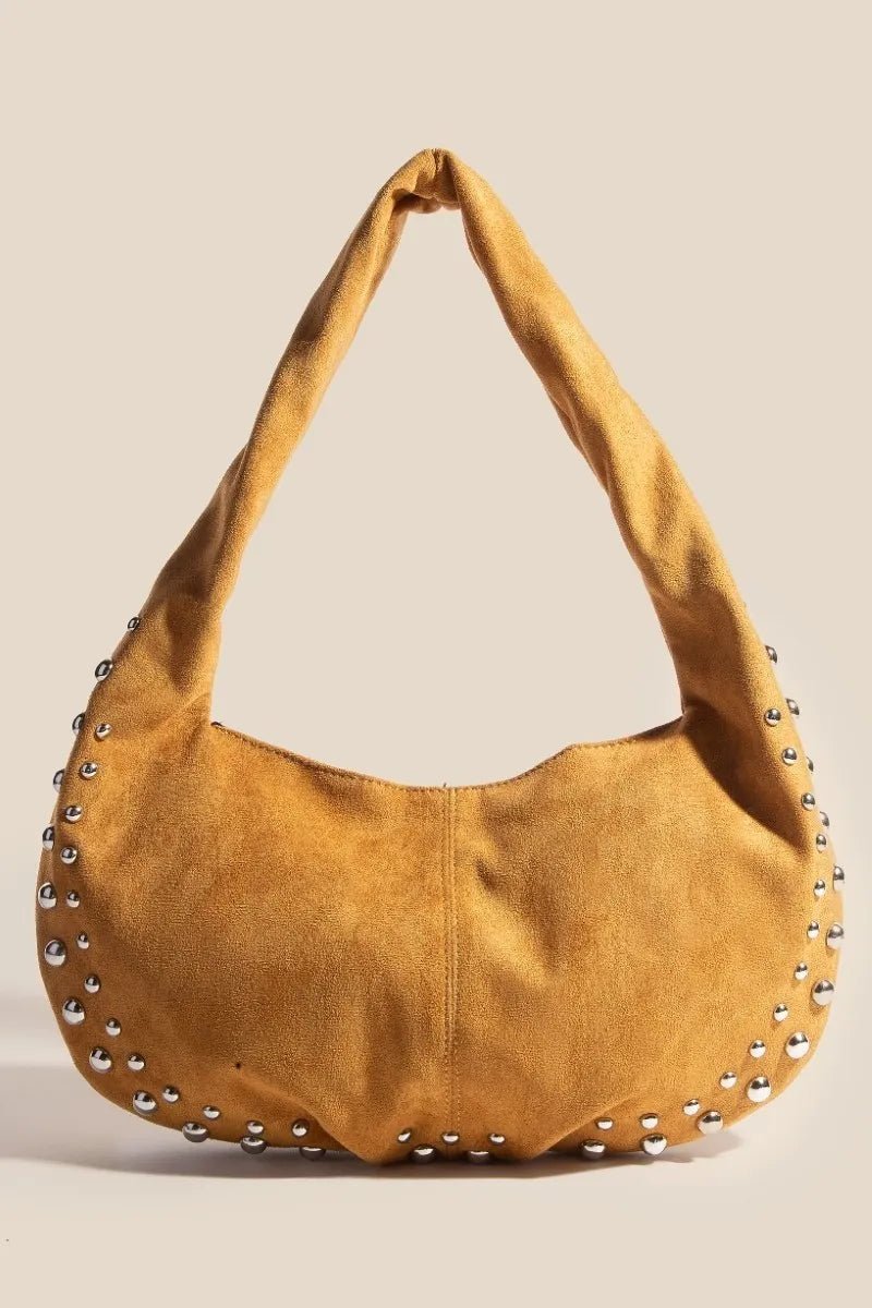 Fame Metallic Studded Faux Suede Hand Bag - Flip Flop Dynasty