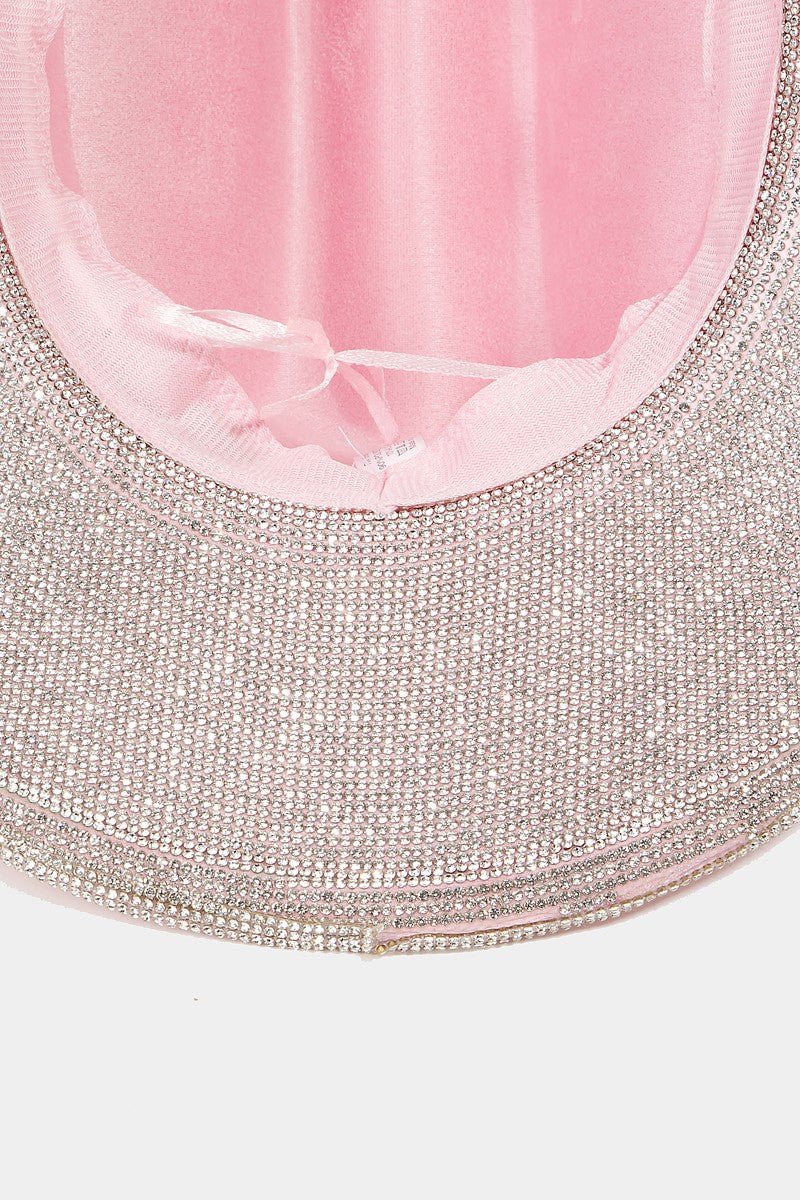 Fame Pave Rhinestone Trim Faux Suede Hat - Flip Flop Dynasty