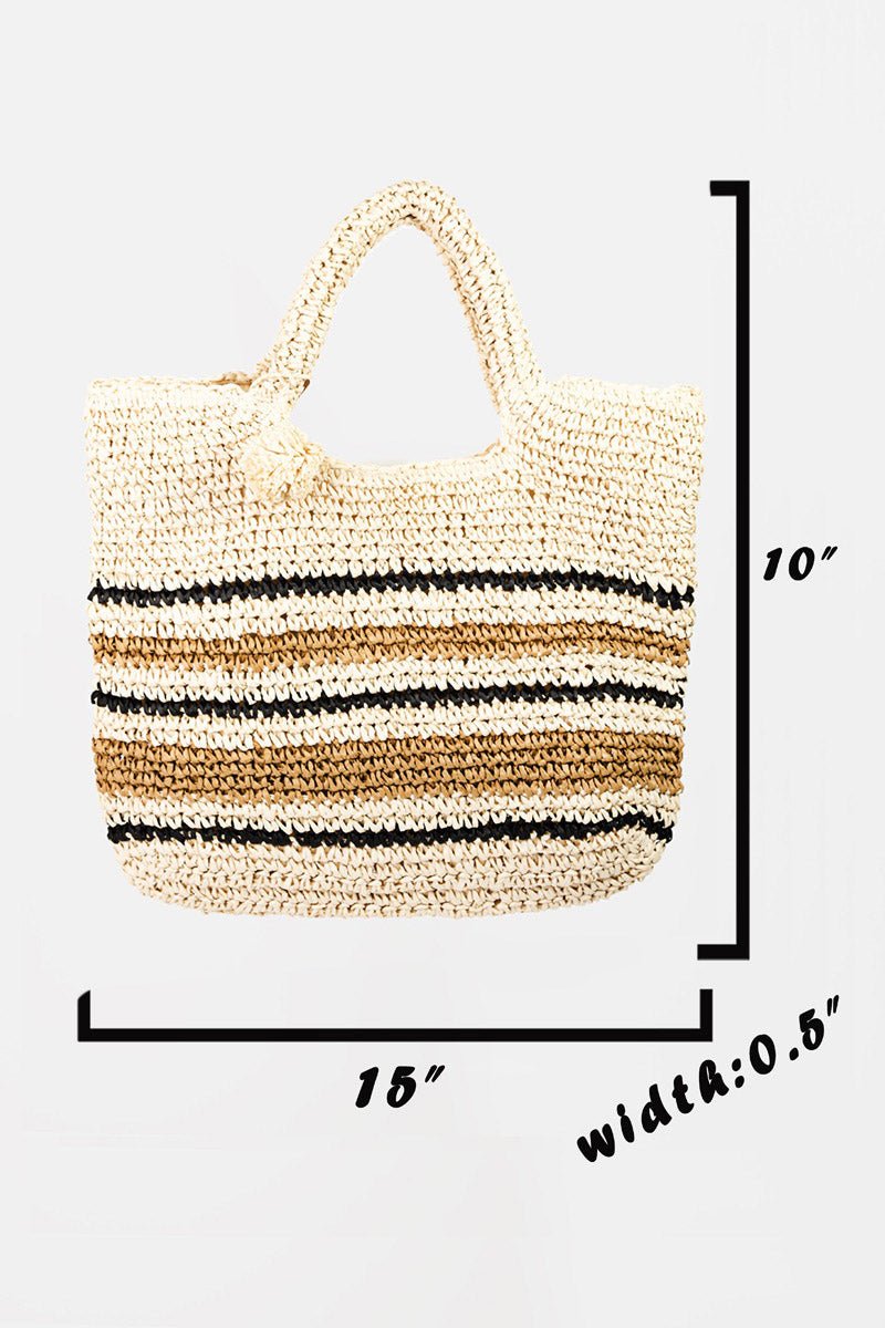 Fame Striped Straw Braided Tote Bag - Flip Flop Dynasty