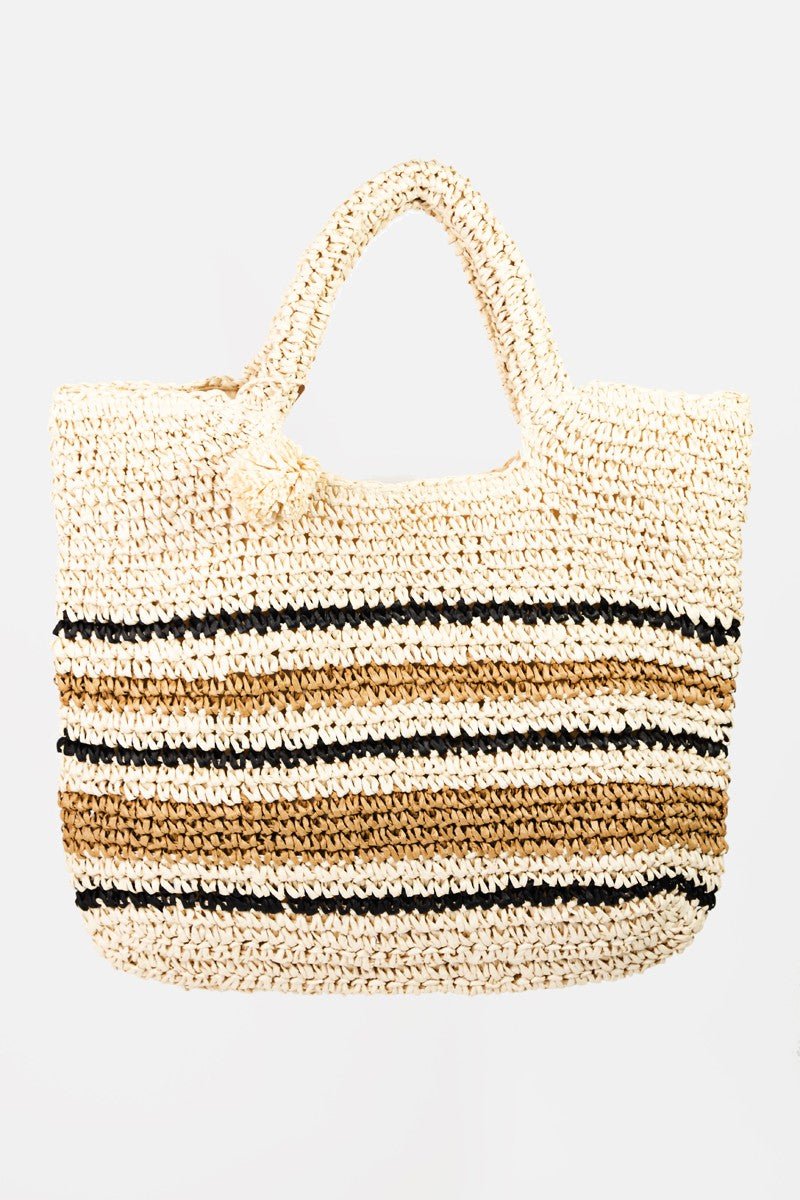 Fame Striped Straw Braided Tote Bag - Flip Flop Dynasty