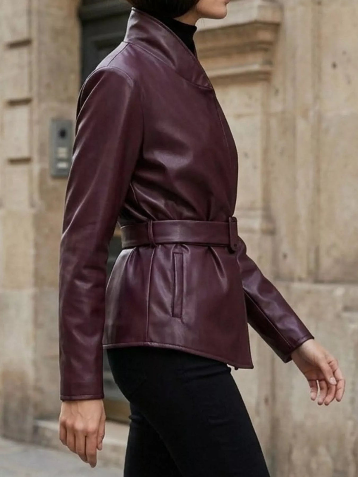 Faux Leather Belted Jacket - Flip Flop Dynasty