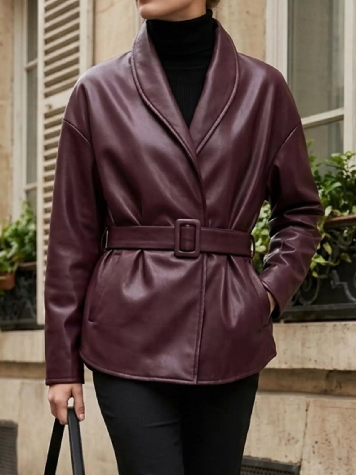 Faux Leather Belted Jacket - Flip Flop Dynasty