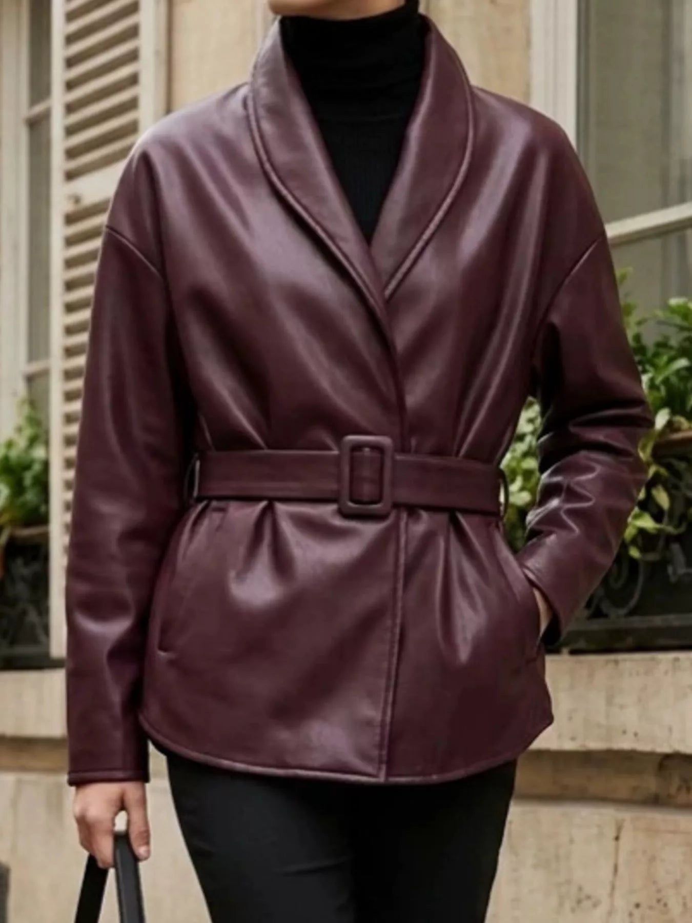 Faux Leather Belted Jacket - Flip Flop Dynasty
