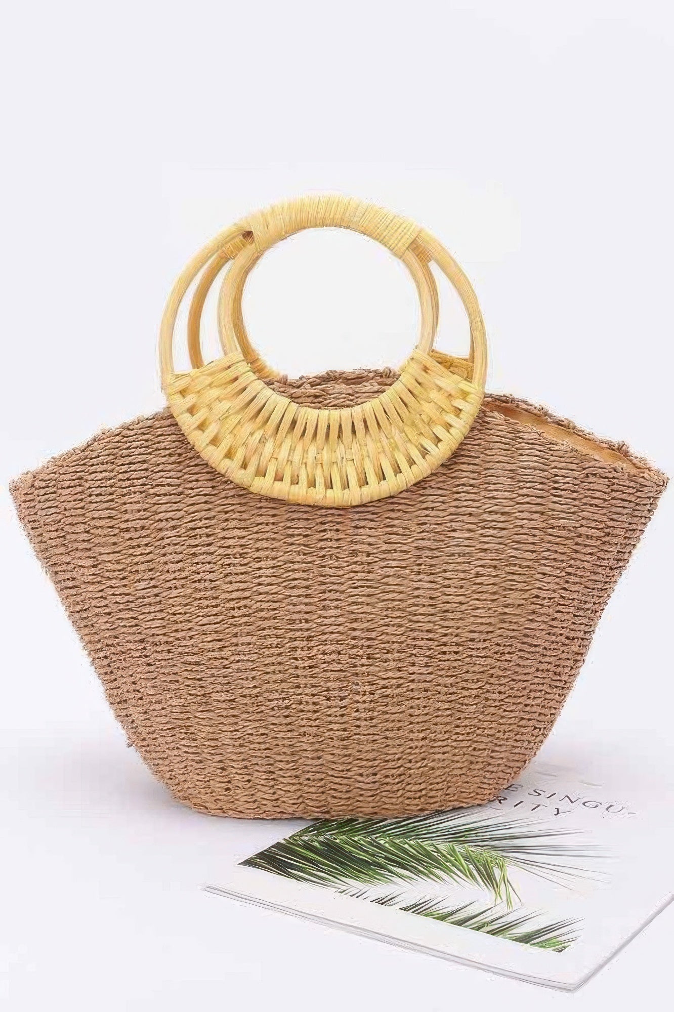 Faux Straw Bamboo Handle Tote Bag - Flip Flop Dynasty