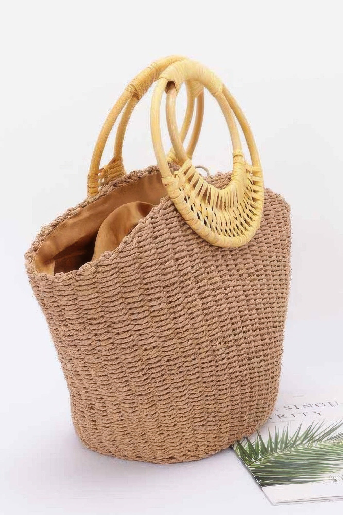 Faux Straw Bamboo Handle Tote Bag - Flip Flop Dynasty