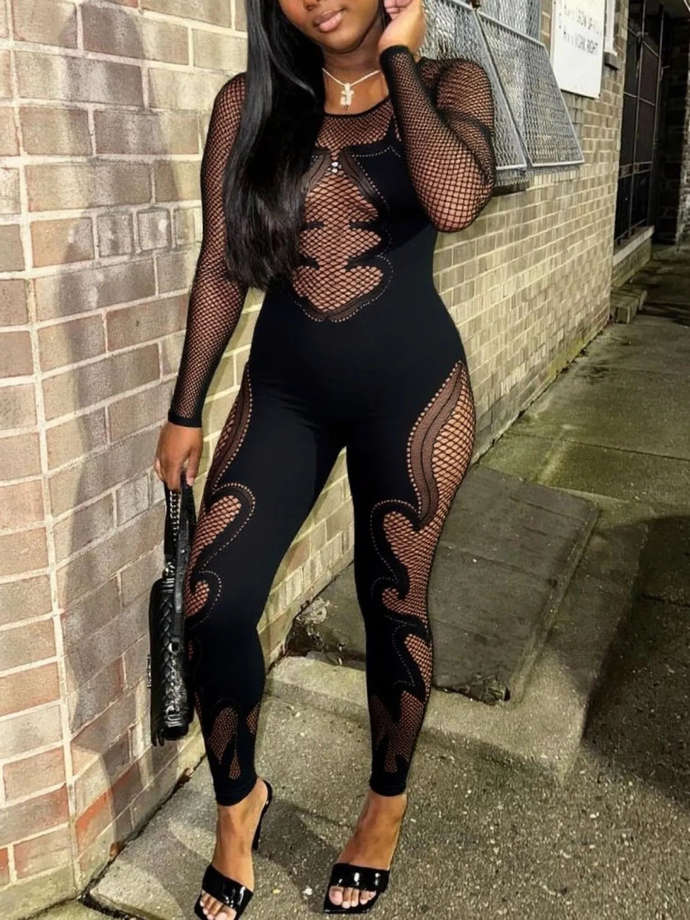 Fishing Net Sheer Long Sleeve Jumpsuit - Flip Flop Dynasty