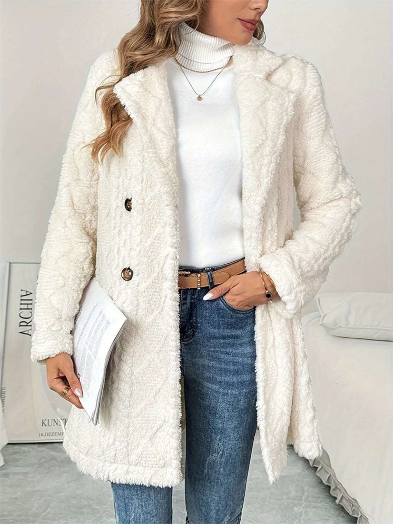 Fleece Double - Breasted Longline Coat - Flip Flop Dynasty