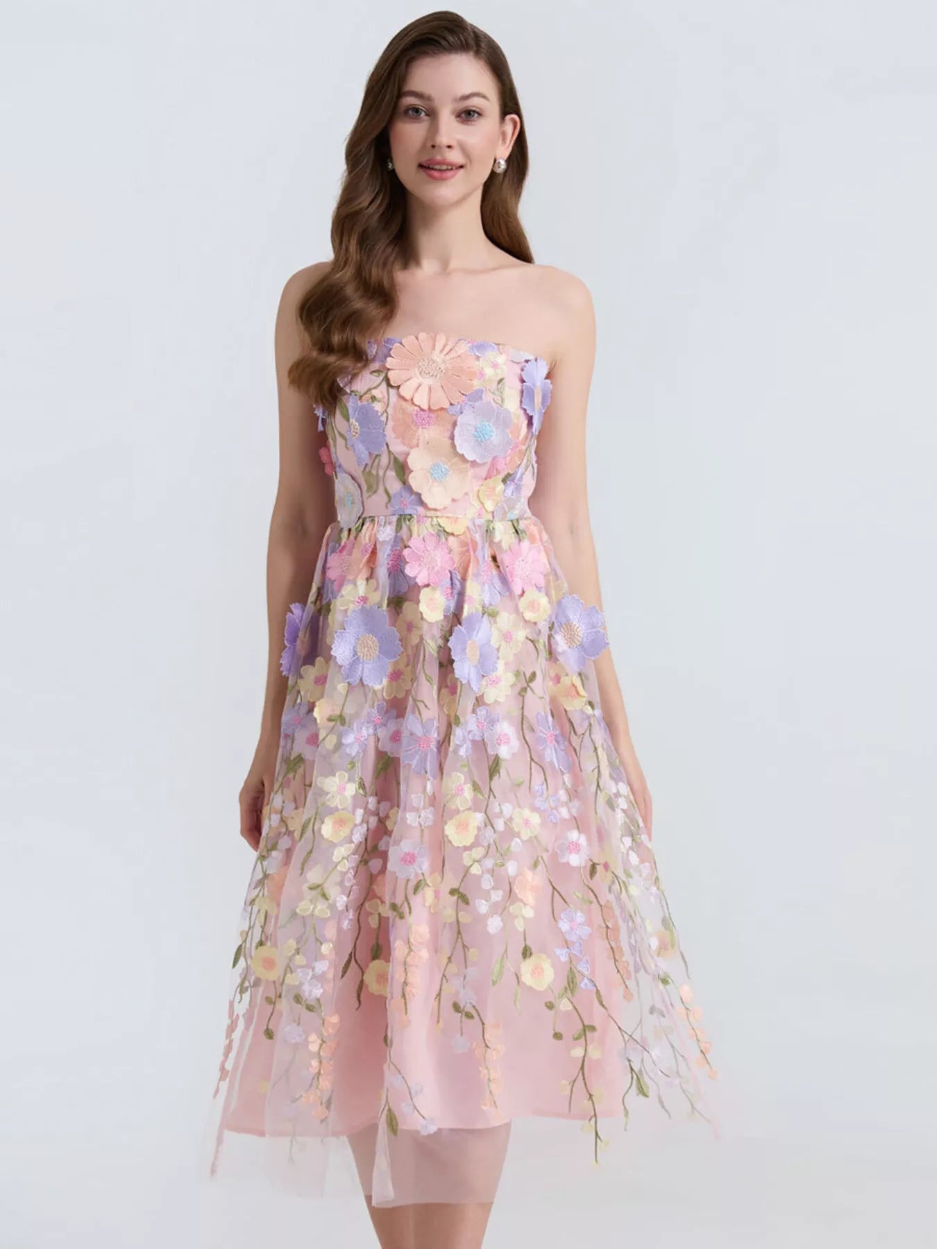Floral Applique Strapless Midi Dress - Flip Flop Dynasty