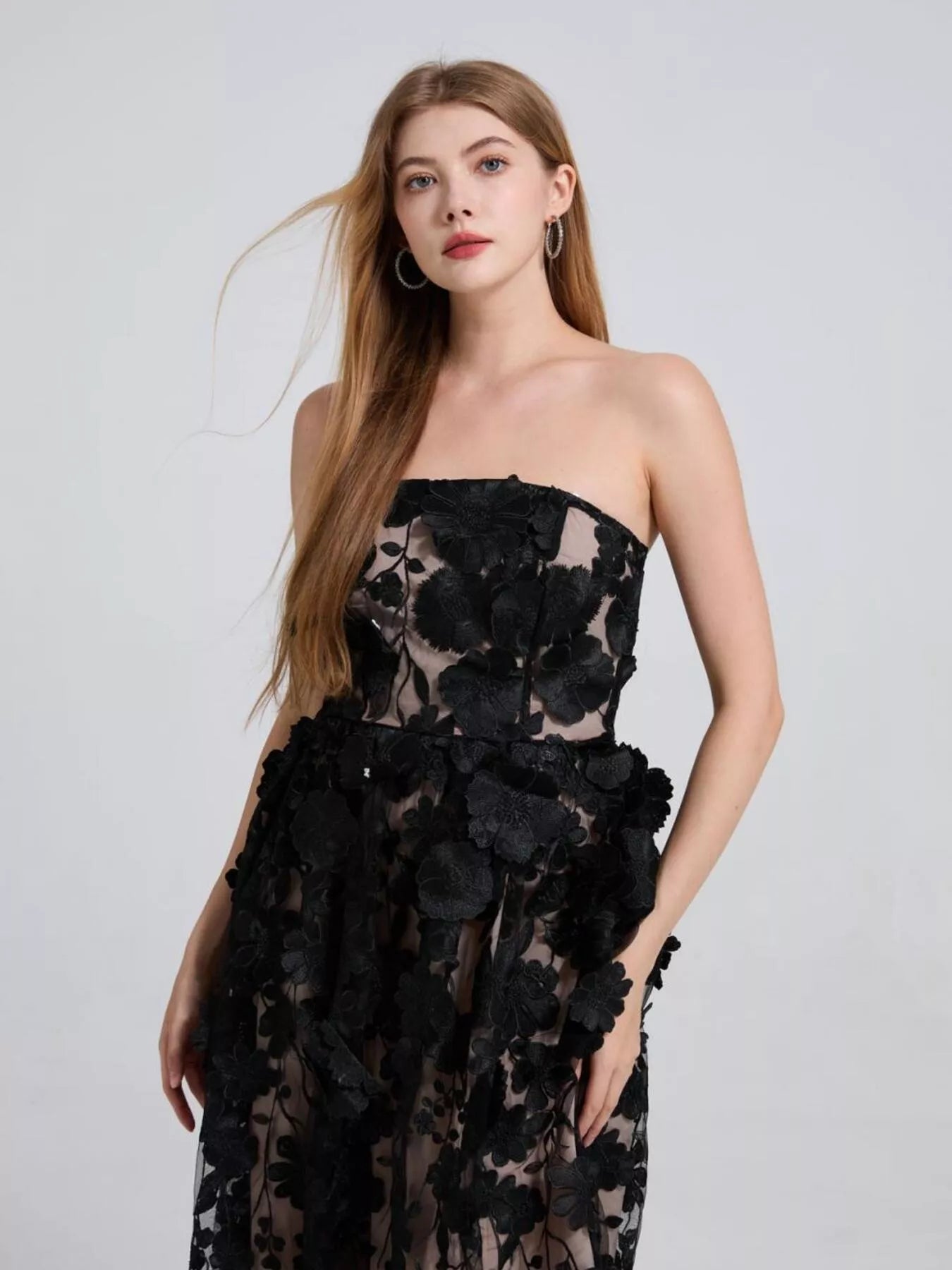Floral Applique Strapless Midi Dress - Flip Flop Dynasty