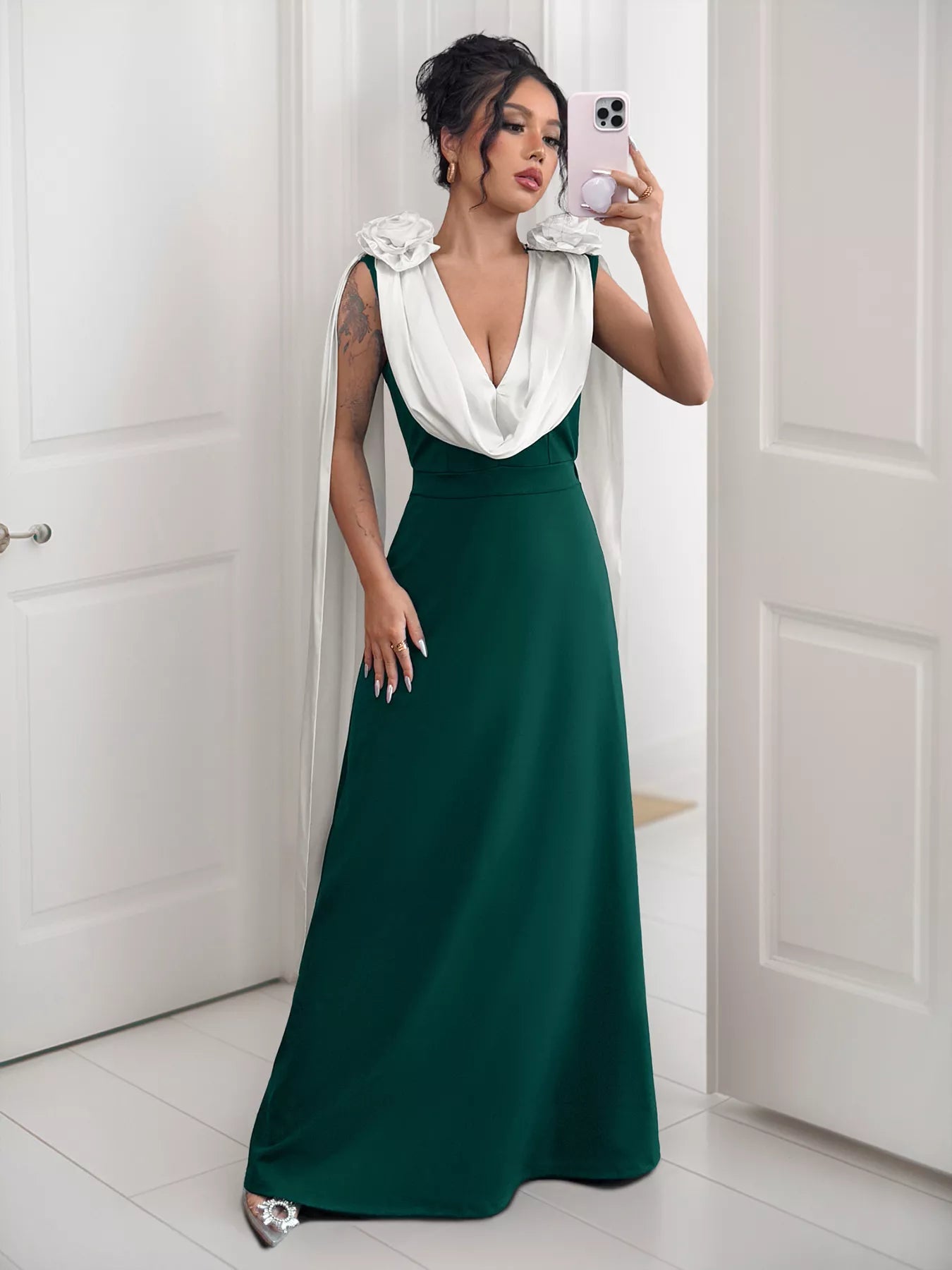 Floral Applique Two Tone Maxi Dress - Flip Flop Dynasty