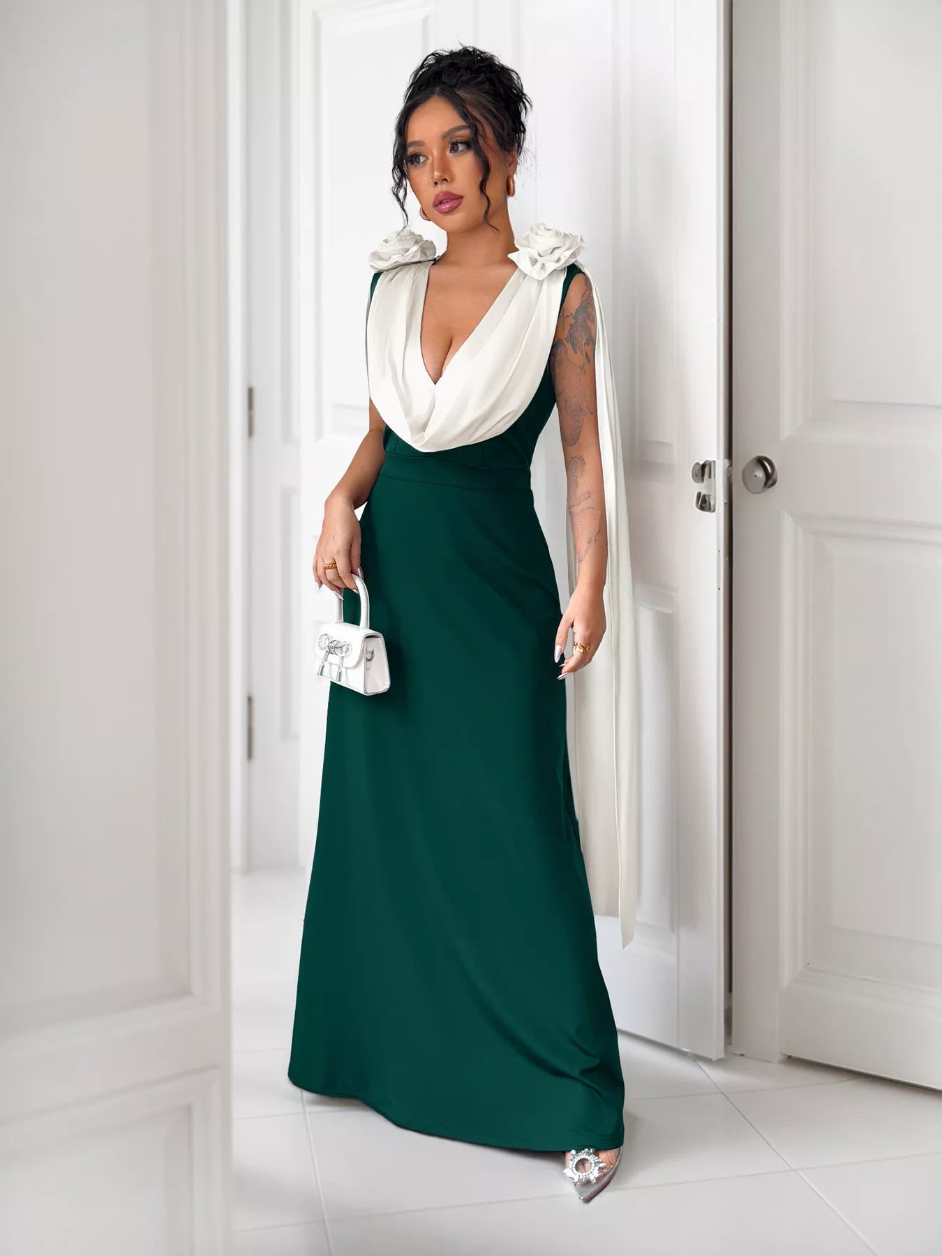 Floral Applique Two Tone Maxi Dress - Flip Flop Dynasty