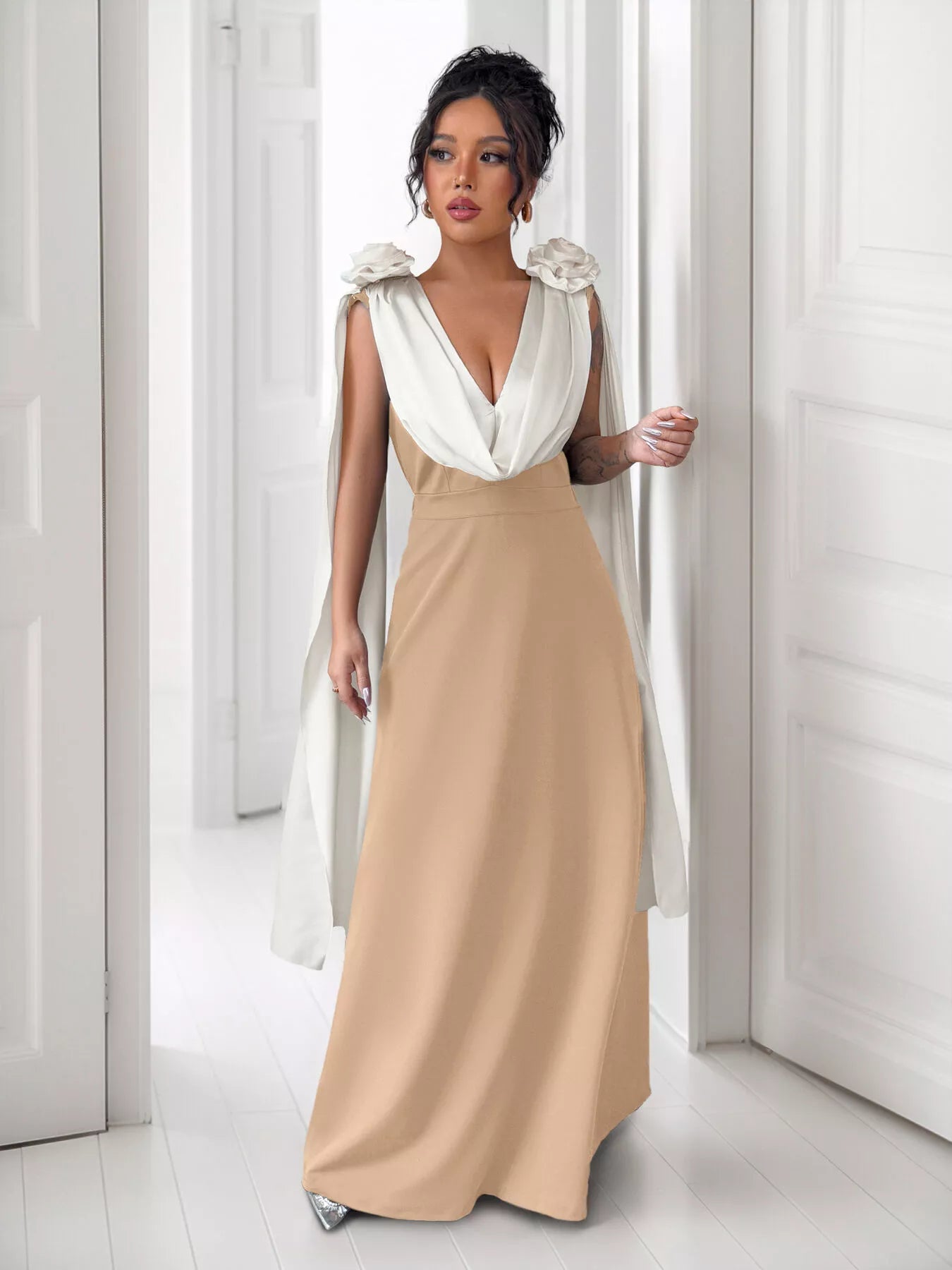 Floral Applique Two Tone Maxi Dress - Flip Flop Dynasty