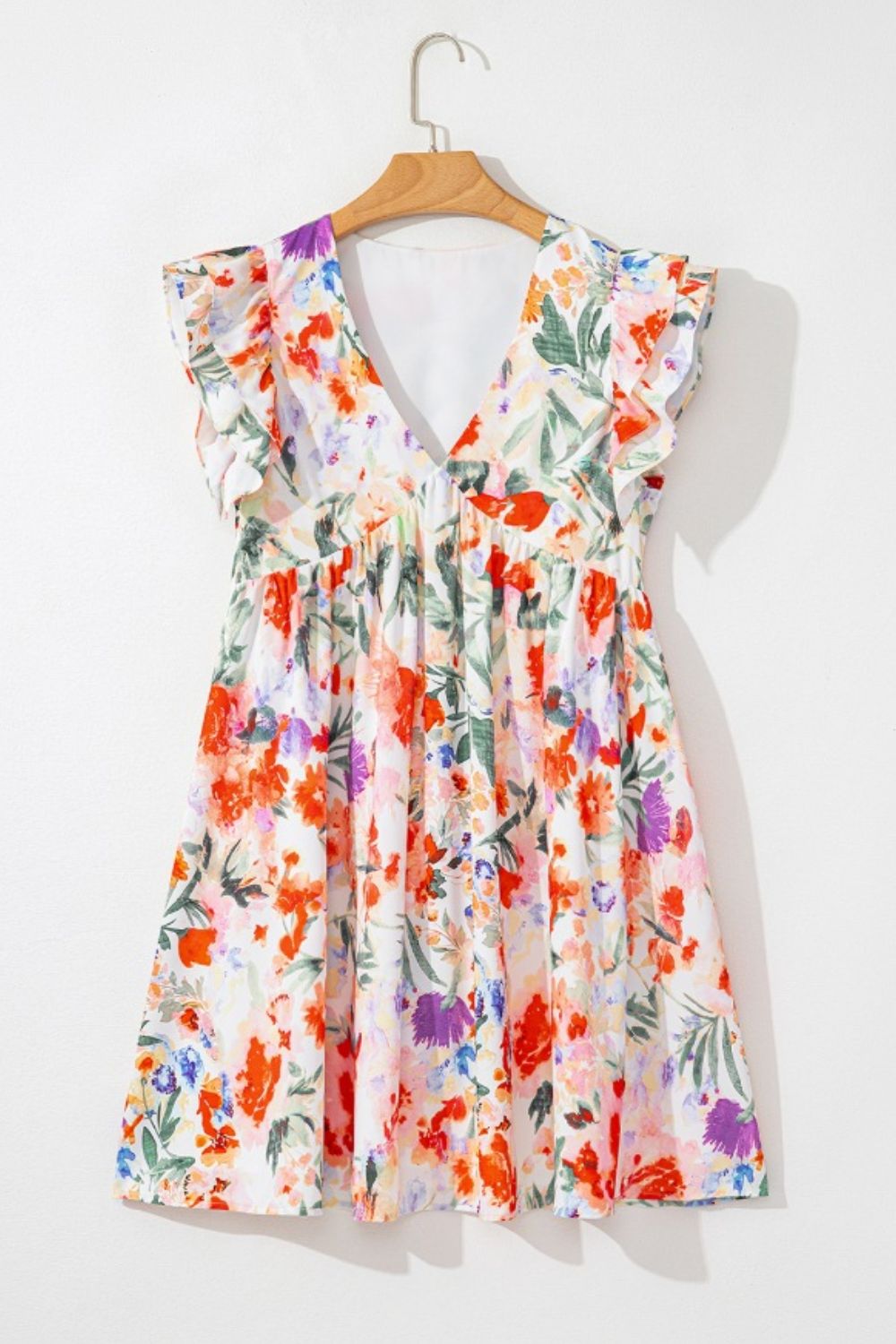 Floral Double Ruffle Sleeve V Neck Mini Dress - Flip Flop Dynasty