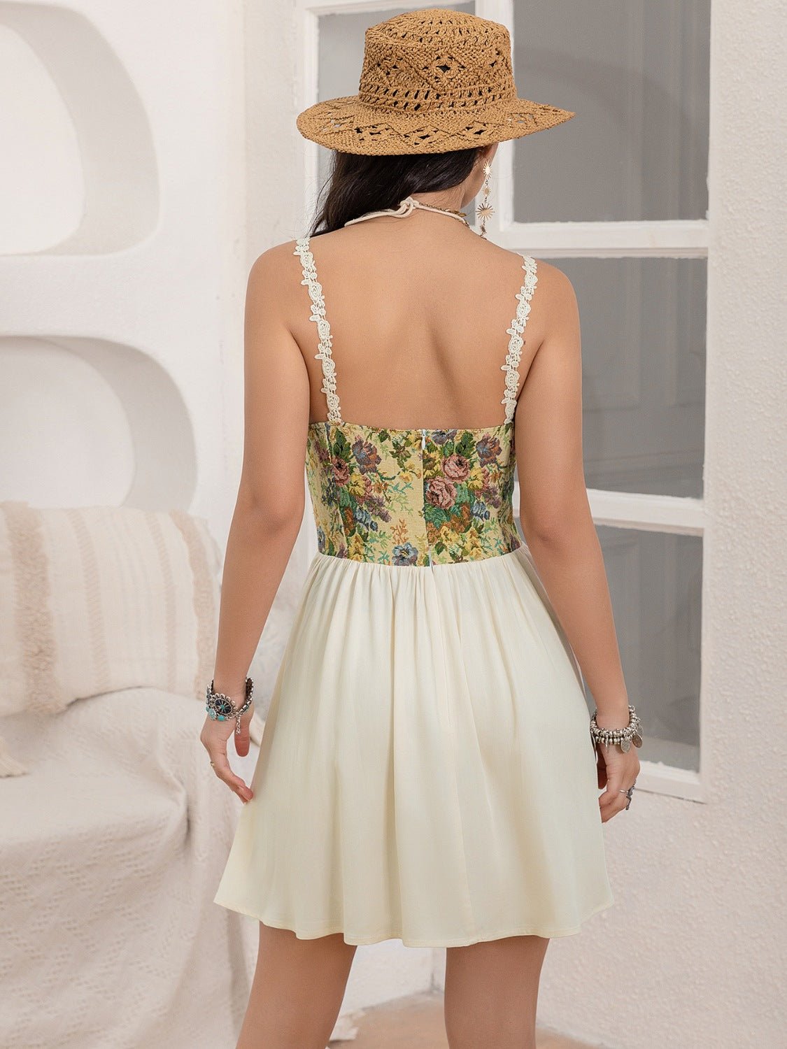 Floral Lace Up Corset Mini Cami Dress - Flip Flop Dynasty