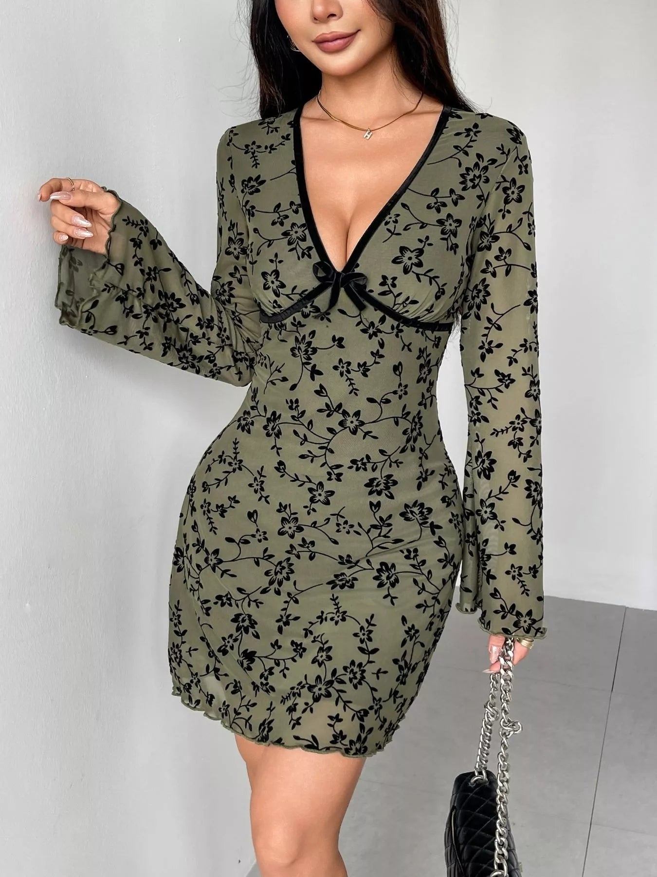Floral Print Flare Sleeve Mini Dress - Flip Flop Dynasty