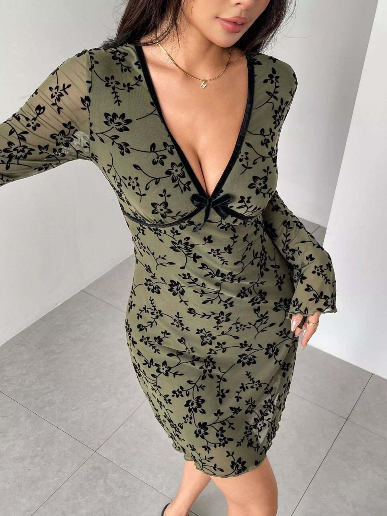Floral Print Flare Sleeve Mini Dress - Flip Flop Dynasty