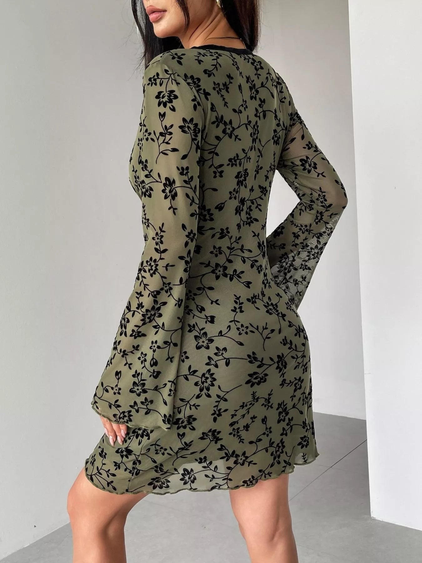 Floral Print Flare Sleeve Mini Dress - Flip Flop Dynasty