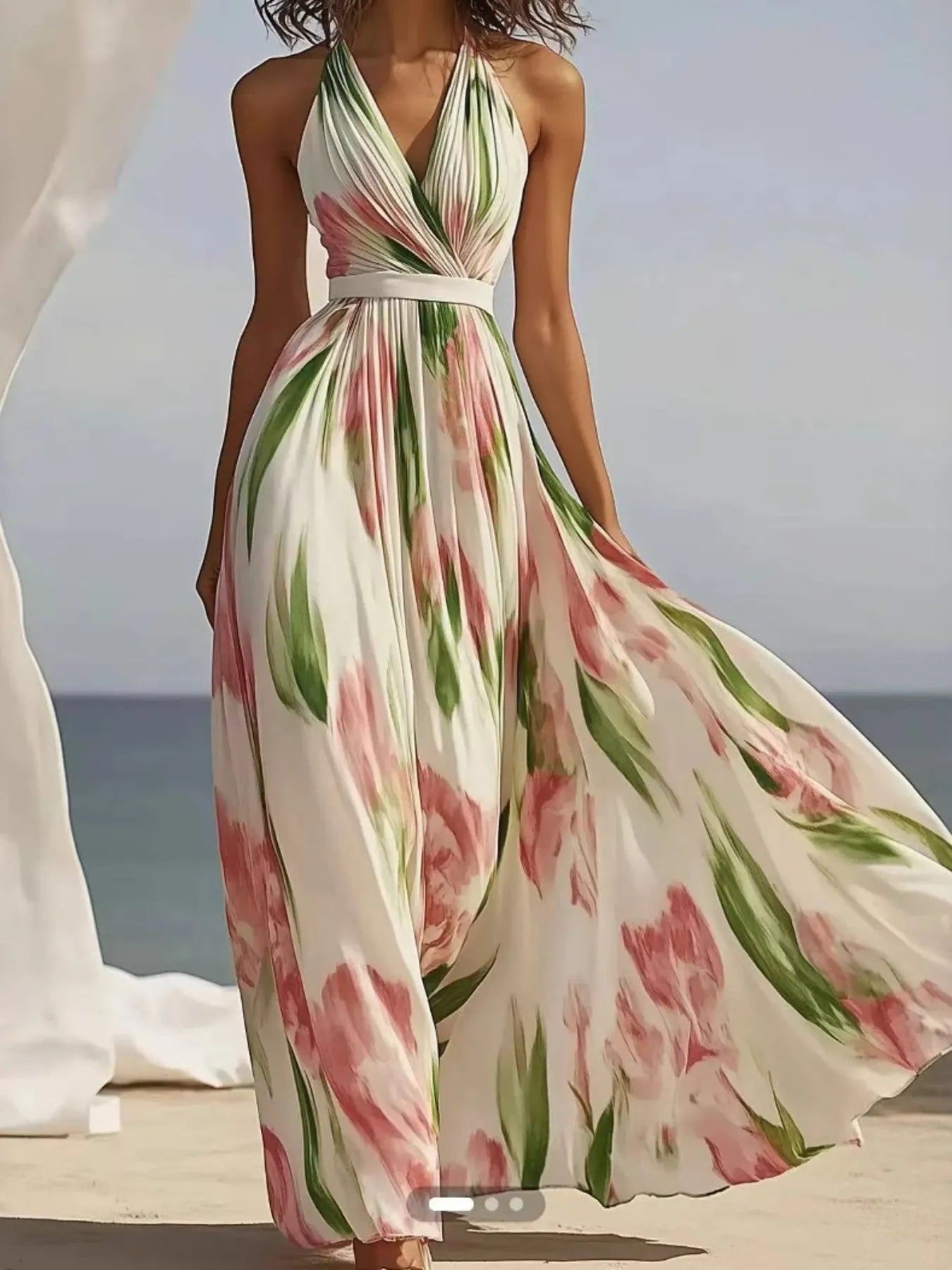 Floral Print Halter Neck Maxi Dress - Flip Flop Dynasty
