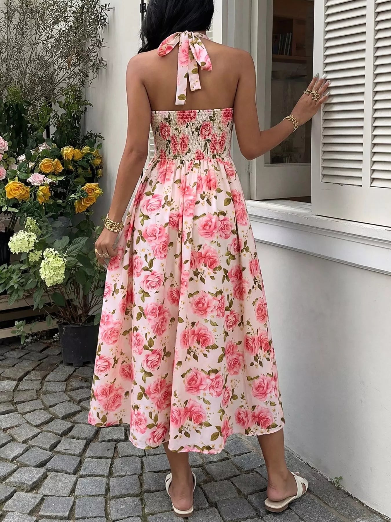 Floral Print Halter Neck Midi Dress - Flip Flop Dynasty