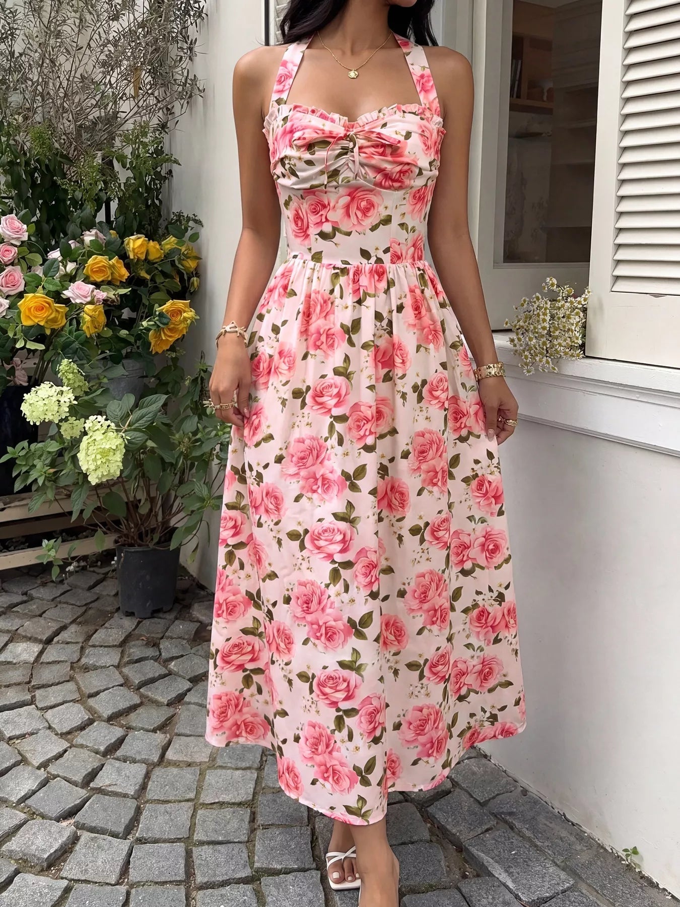 Floral Print Halter Neck Midi Dress - Flip Flop Dynasty