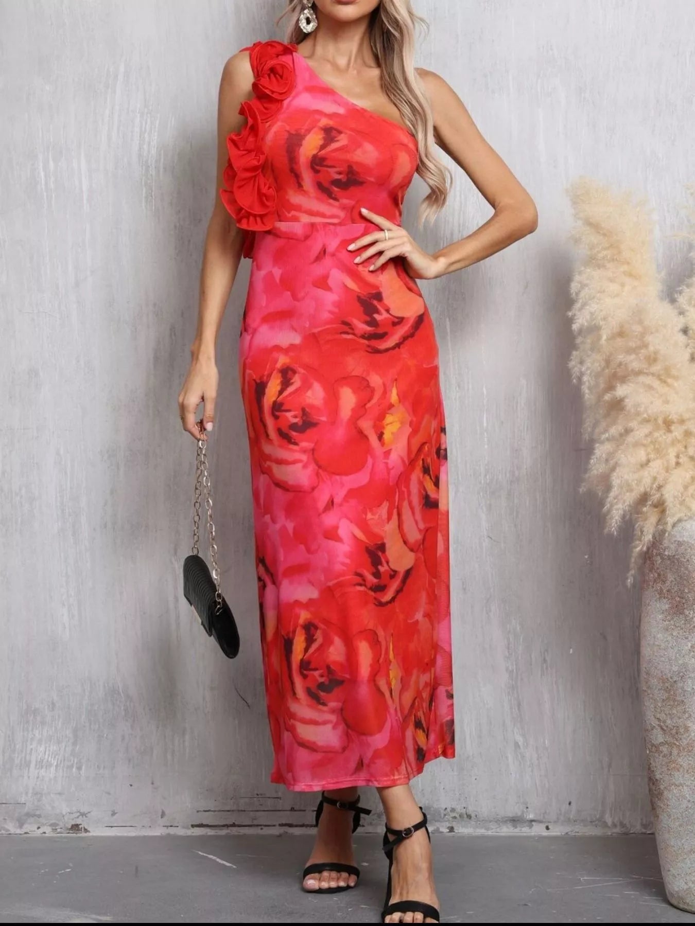 Floral Print One Shoulder Ruffle Trim Dress - Flip Flop Dynasty