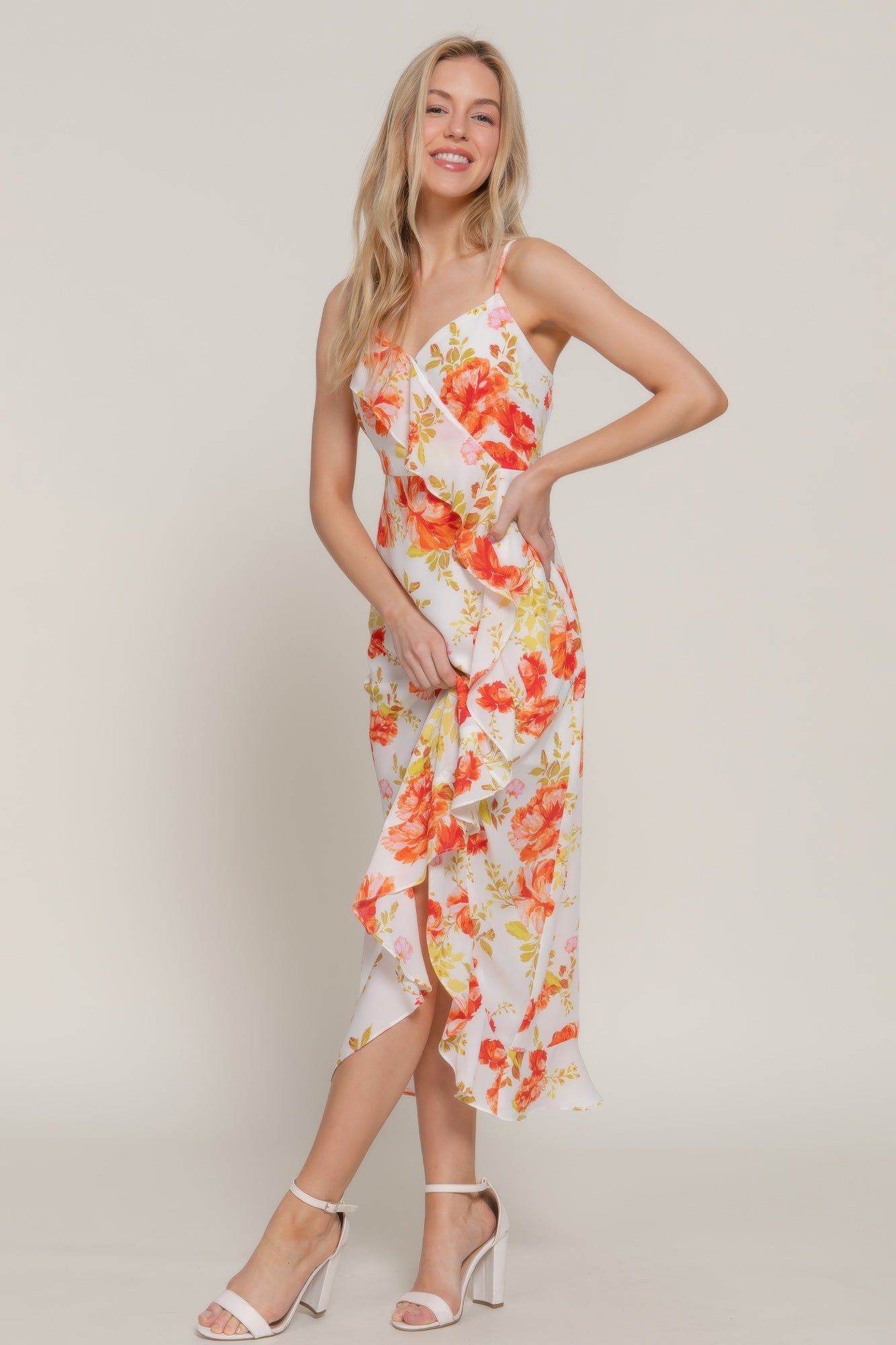 Floral Print Ruffle Slip Midi Dress - Flip Flop Dynasty