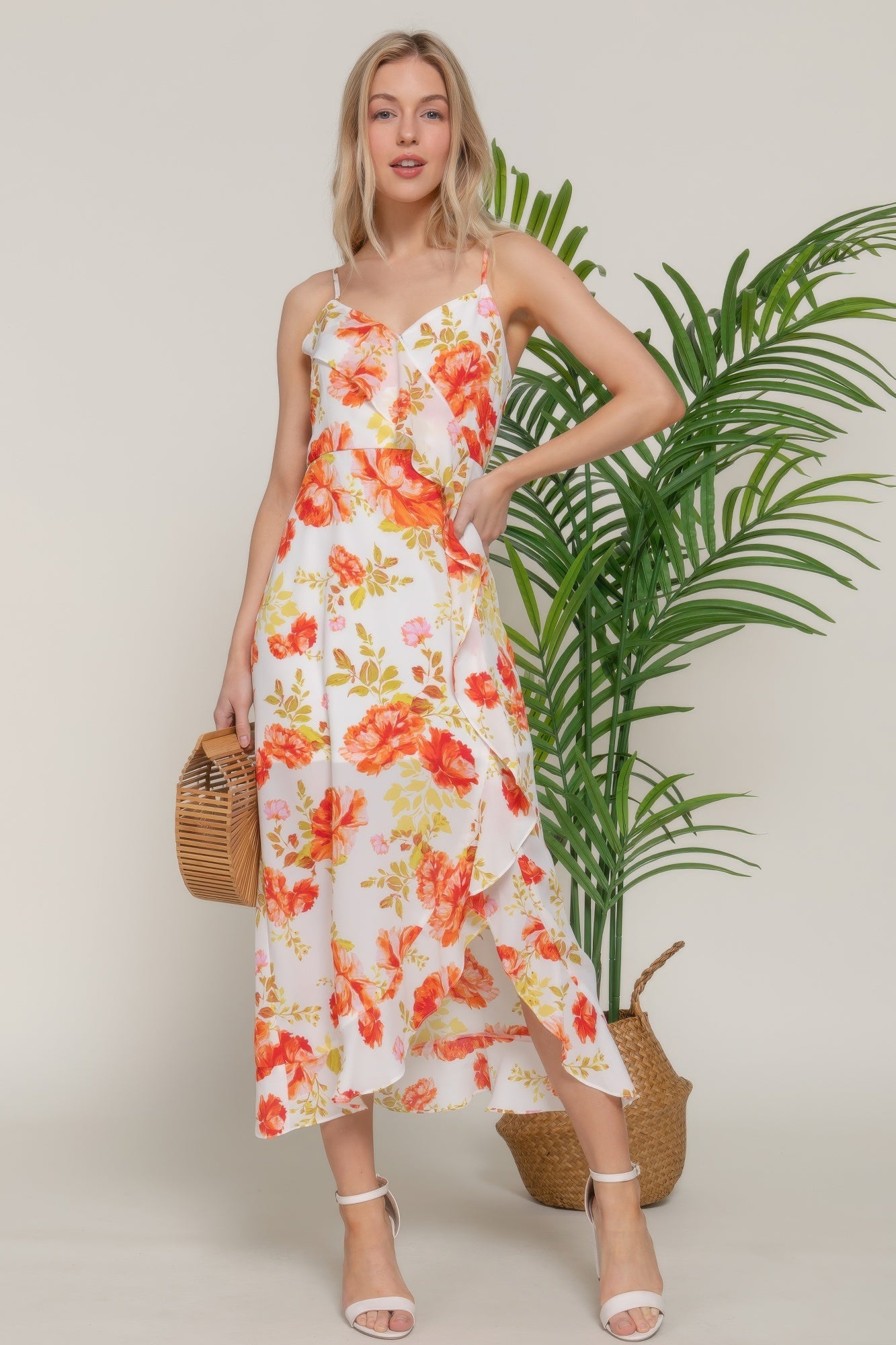 Floral Print Ruffle Slip Midi Dress - Flip Flop Dynasty