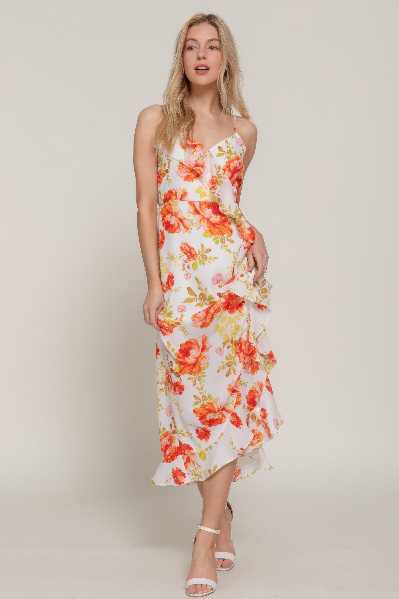 Floral Print Ruffle Slip Midi Dress - Flip Flop Dynasty