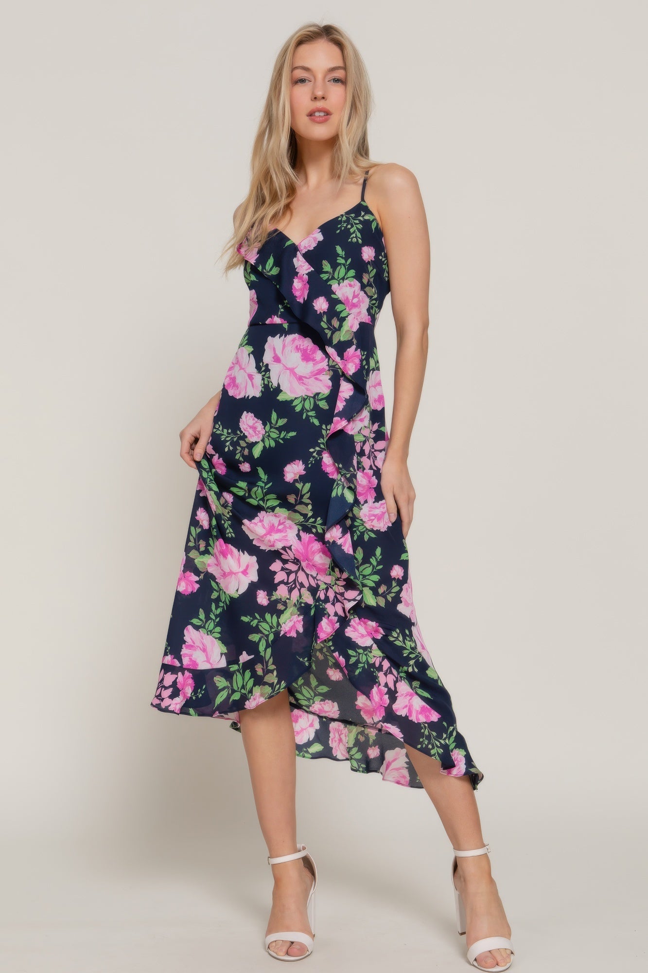 Floral Print Ruffle Slip Midi Dress - Flip Flop Dynasty