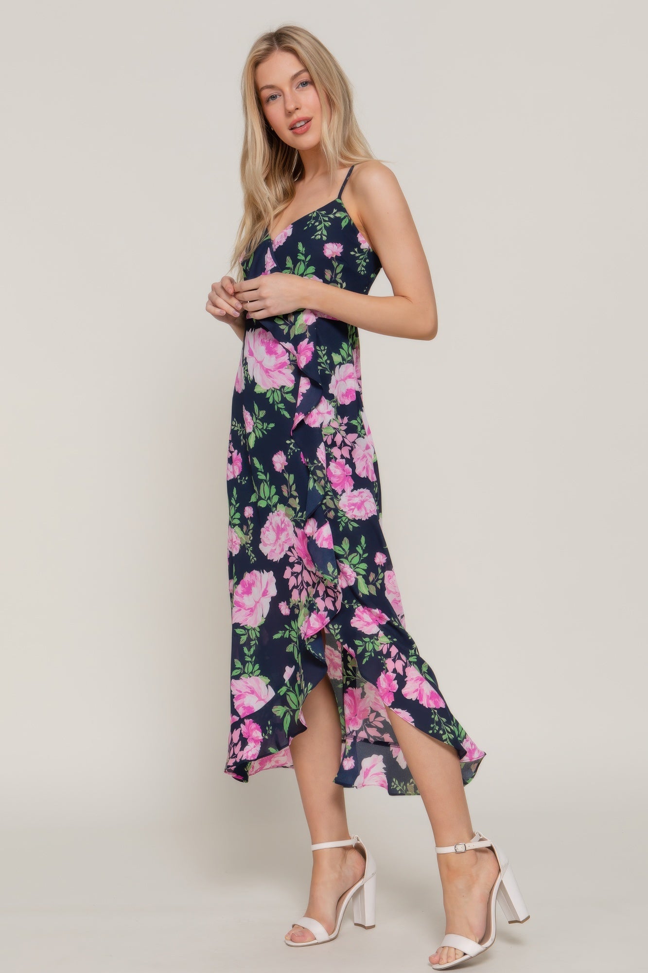 Floral Print Ruffle Slip Midi Dress - Flip Flop Dynasty
