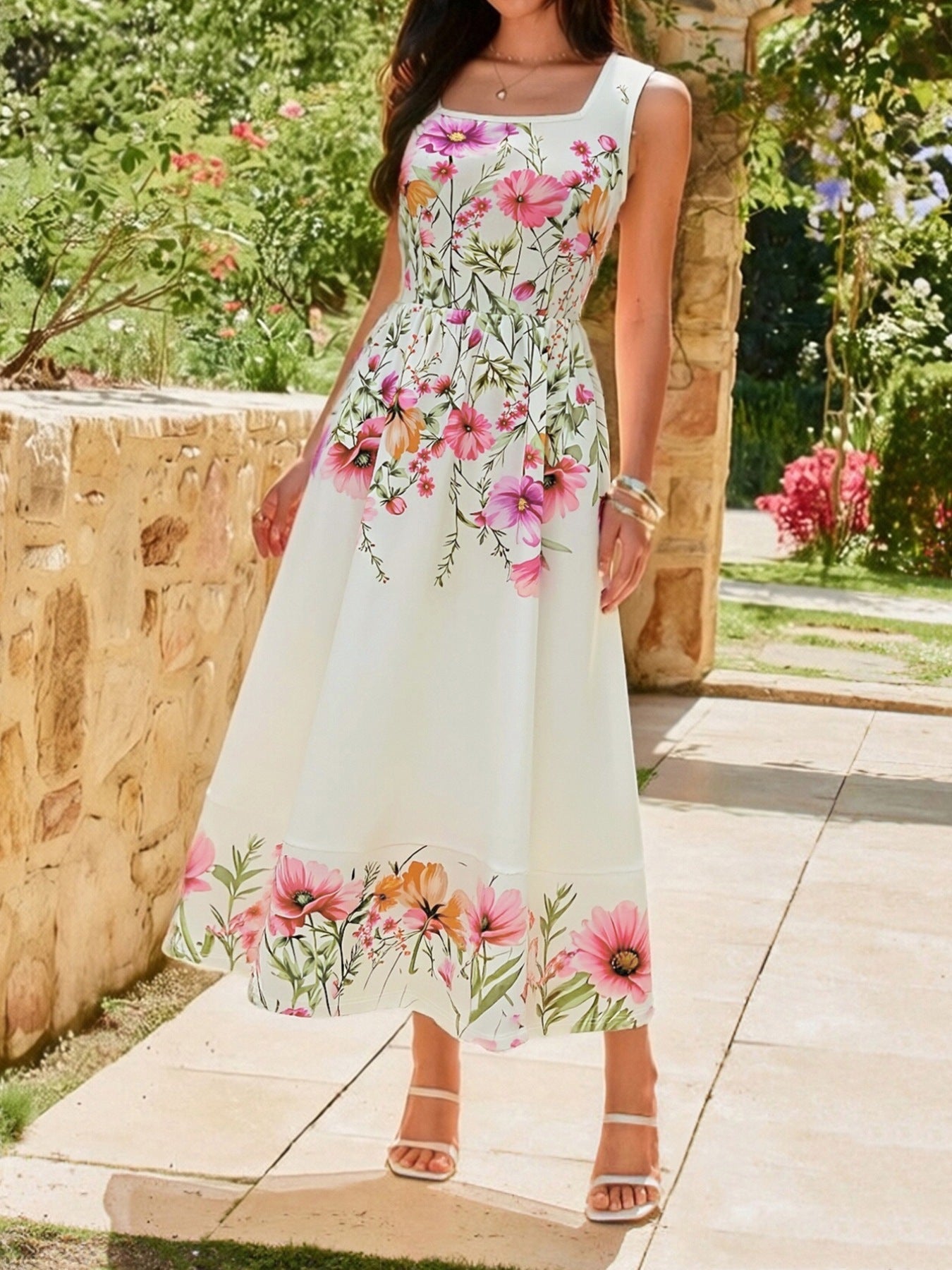 Floral Print Square Neck Dress - Flip Flop Dynasty