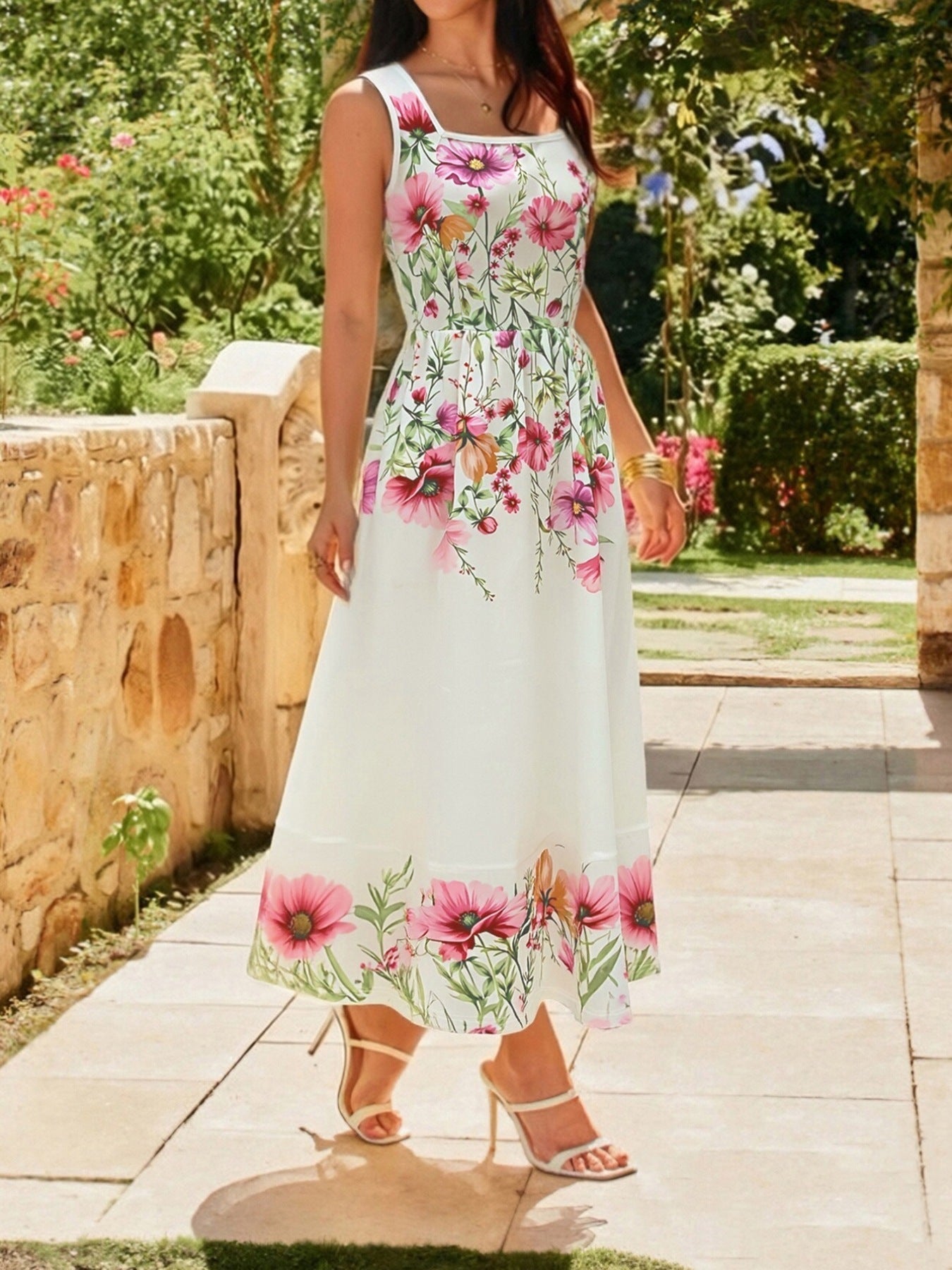 Floral Print Square Neck Dress - Flip Flop Dynasty
