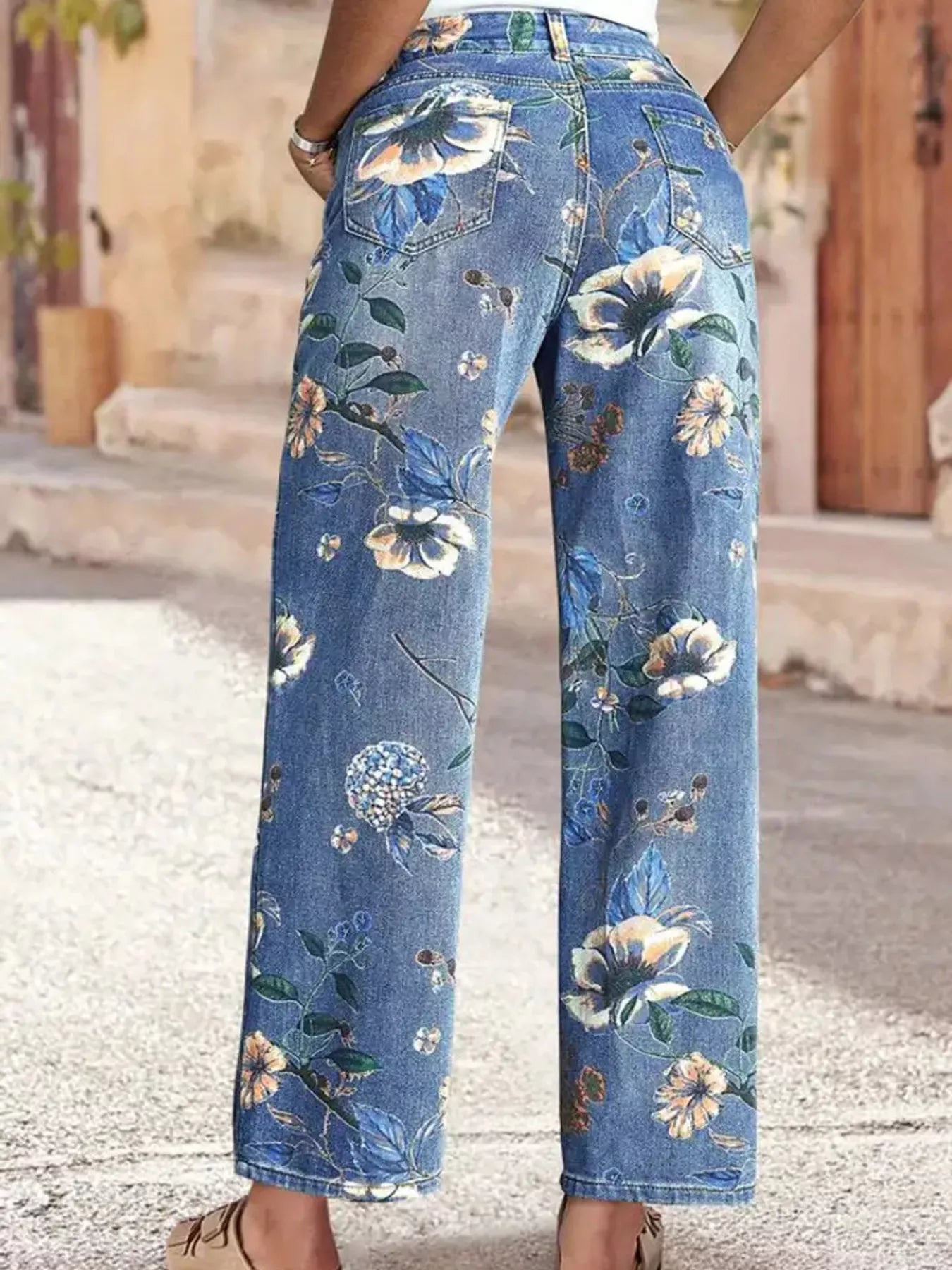 Floral Print Wide Leg Jeans - Flip Flop Dynasty