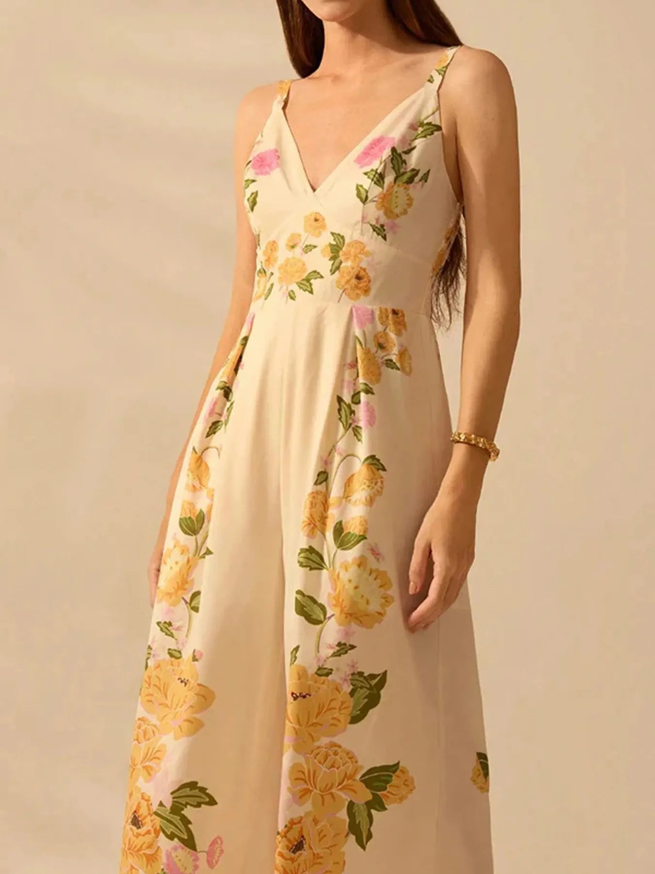 Floral Print Wide - Leg V - Neck Cami Jumpsuit - Flip Flop Dynasty