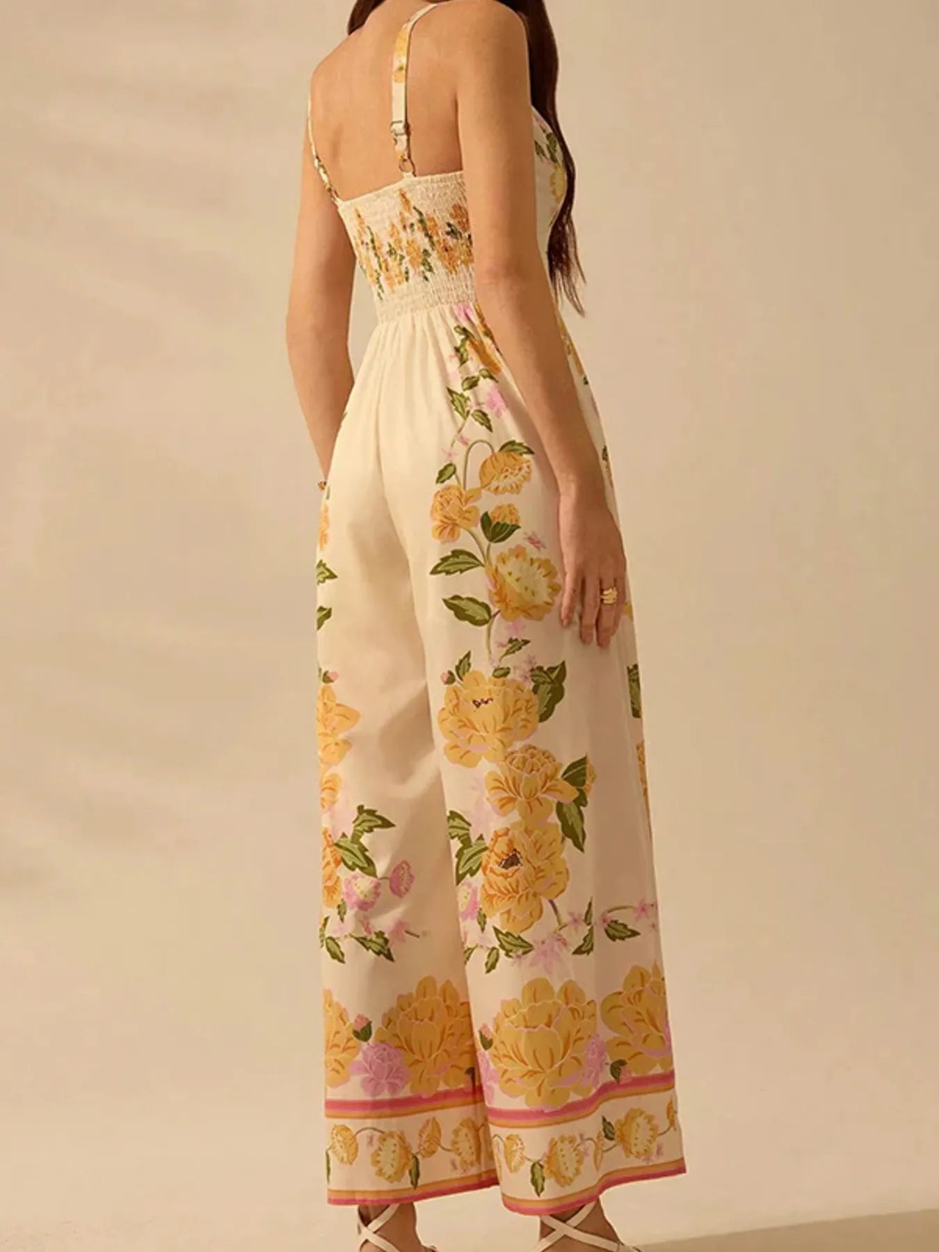 Floral Print Wide - Leg V - Neck Cami Jumpsuit - Flip Flop Dynasty