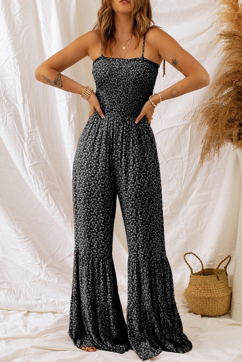 Floral Spaghetti Strap Wide Leg Jumpsuit - Flip Flop Dynasty