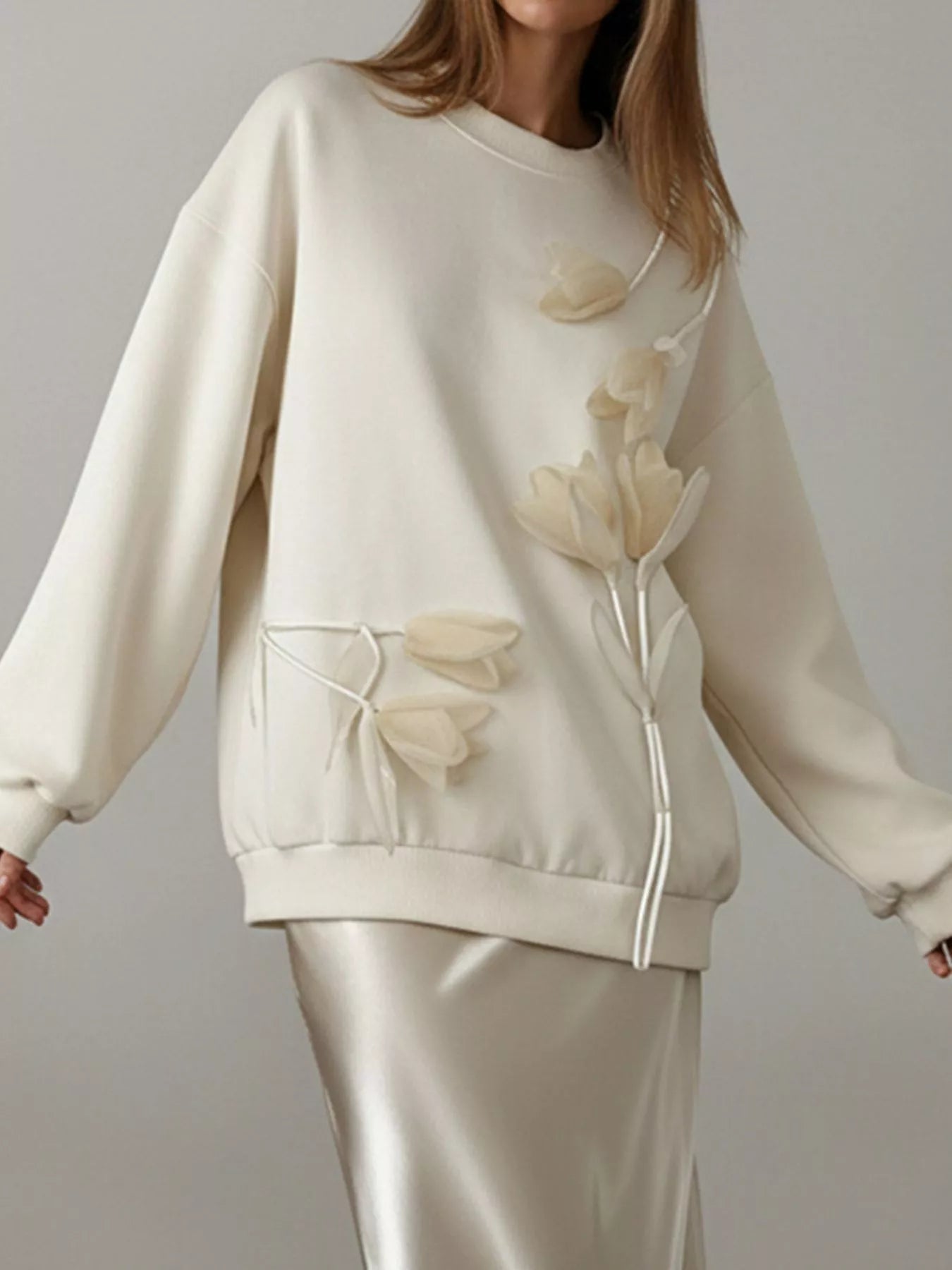 Flower Dropped Shoulder Sweatshirt - Flip Flop Dynasty